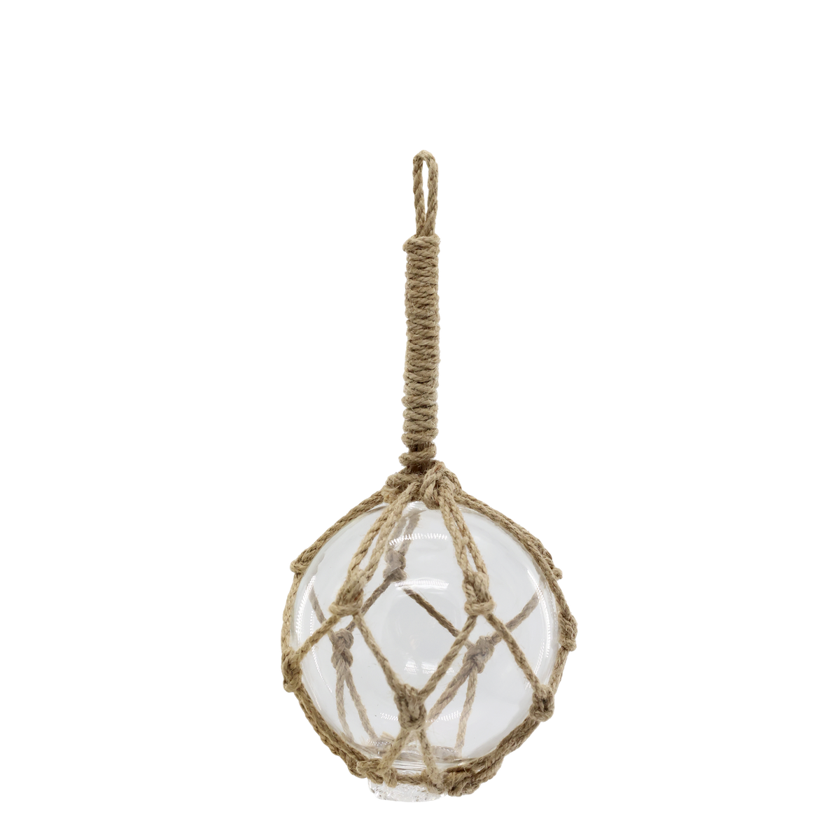 Windlicht aus Glas mit Hanfseil, 10 cm Durchmesser