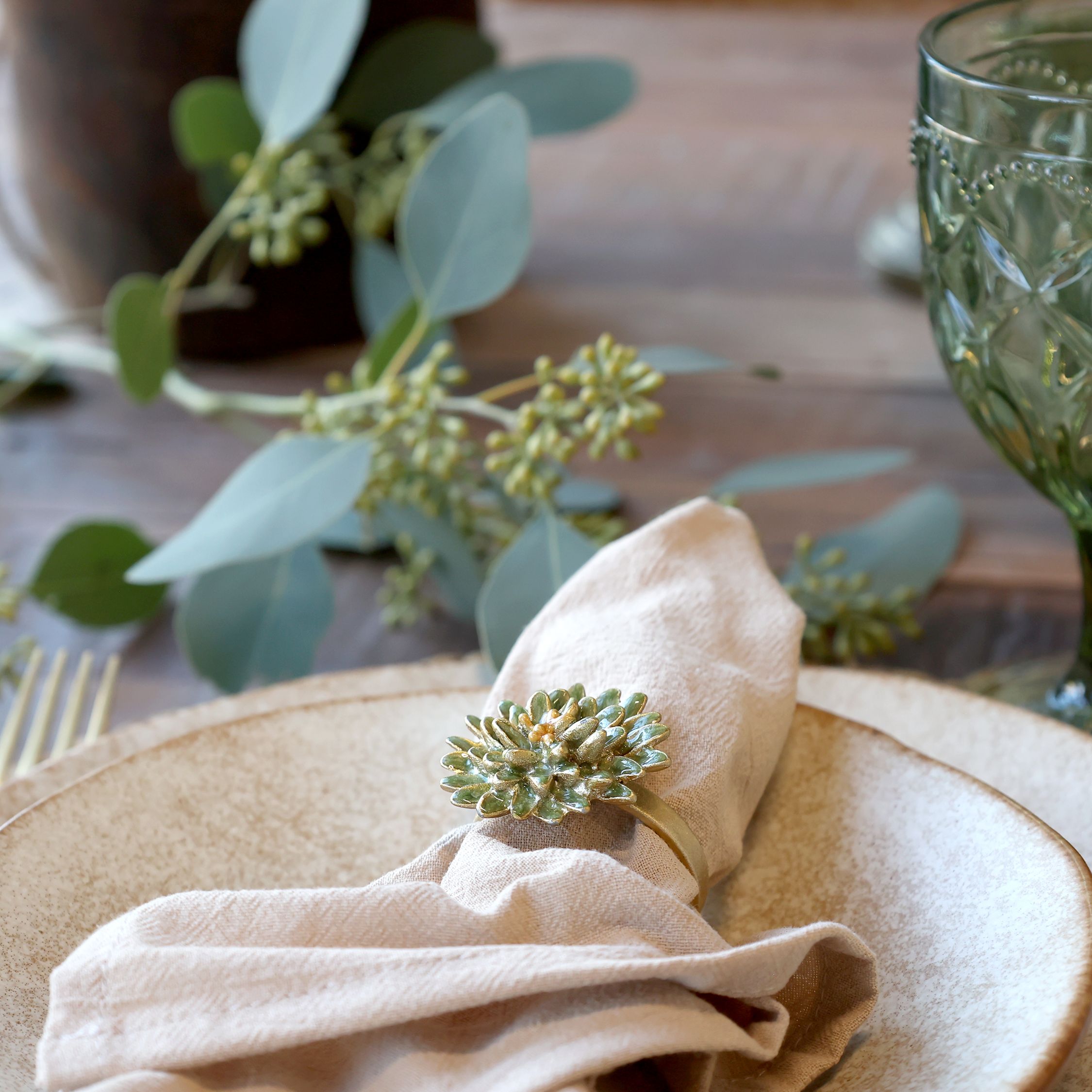 Serviettenring mit Blumen, antique verte, Zinklegierung