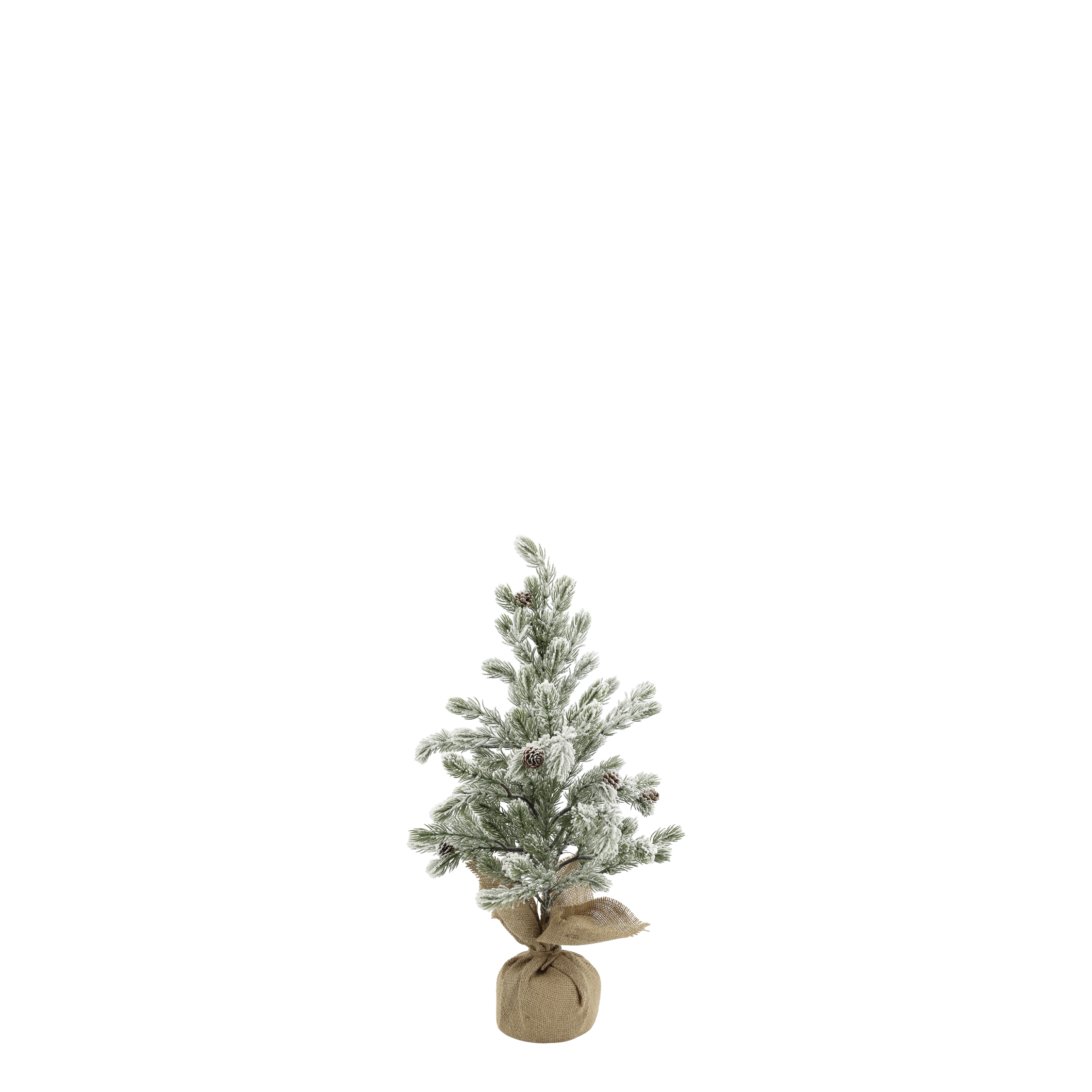 Tannenbaum mit Schnee und Zapfen, 54 cm hoch, Jute