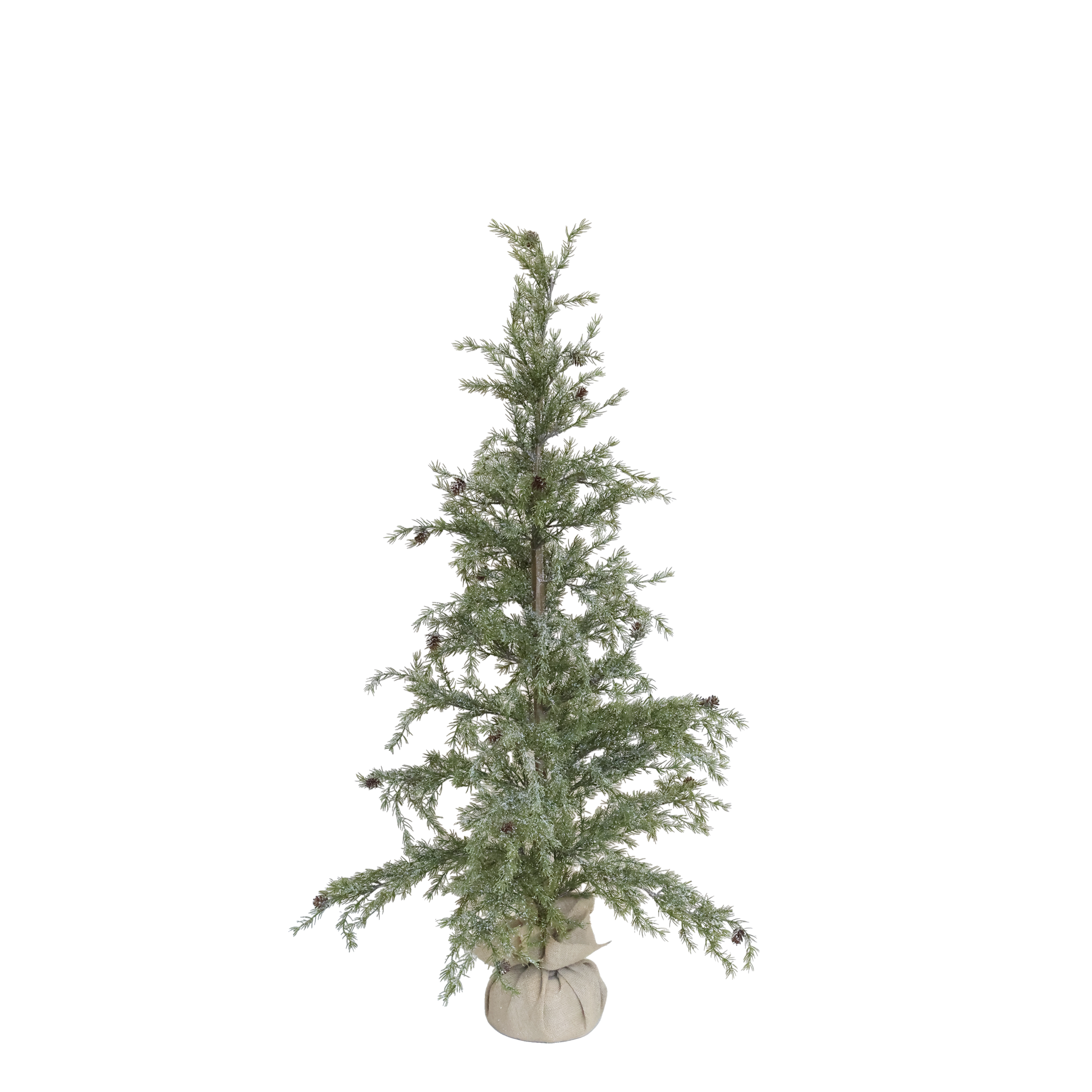 Tannenbaum mit Schnee und Zapfen, 150 cm hoch, Jute