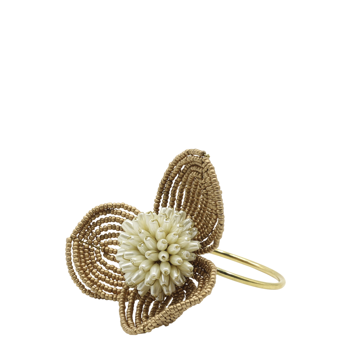 Serviettenring mit Perlen champagner, 7,5 cm