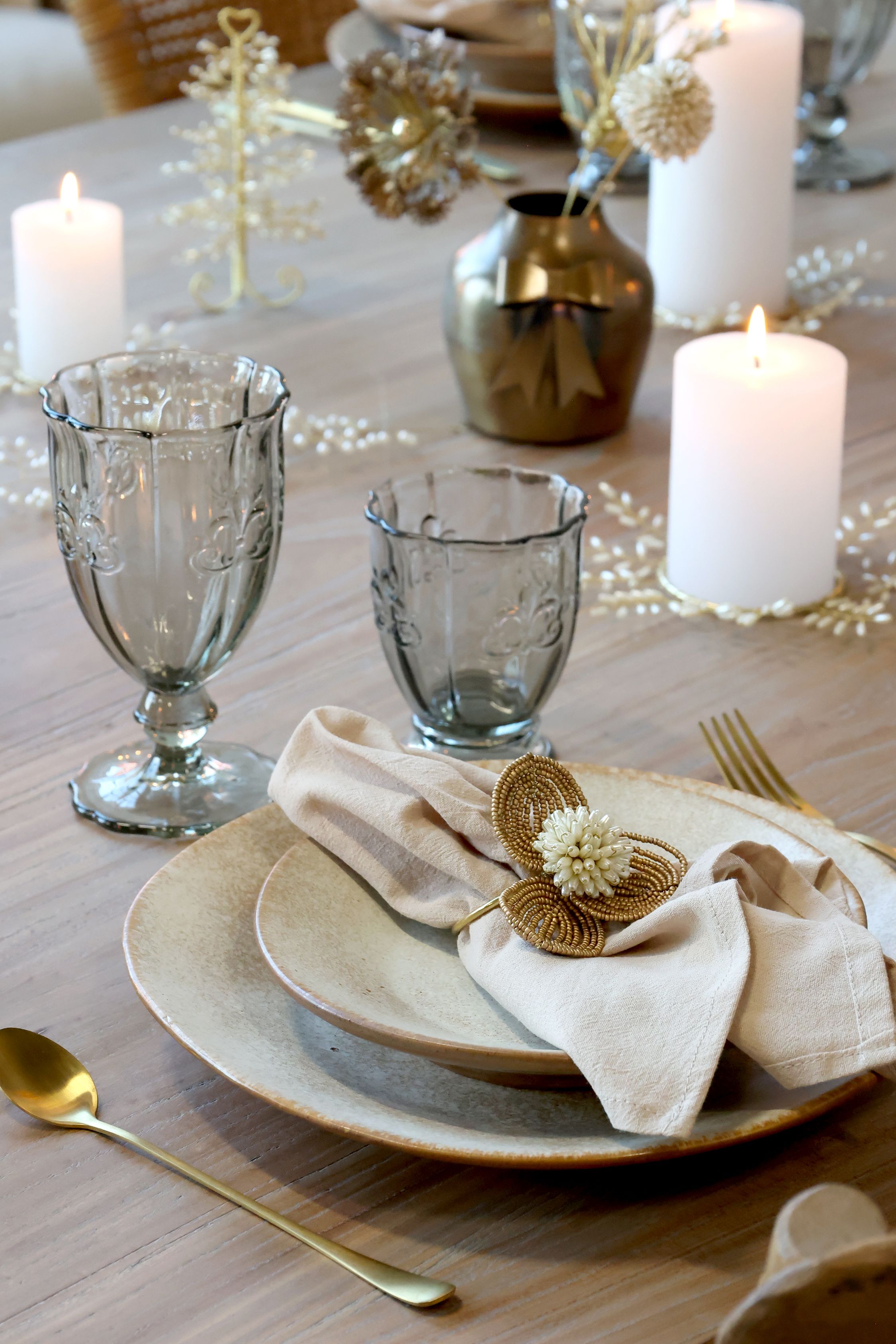 Serviettenring mit Perlen champagner, 7,5 cm