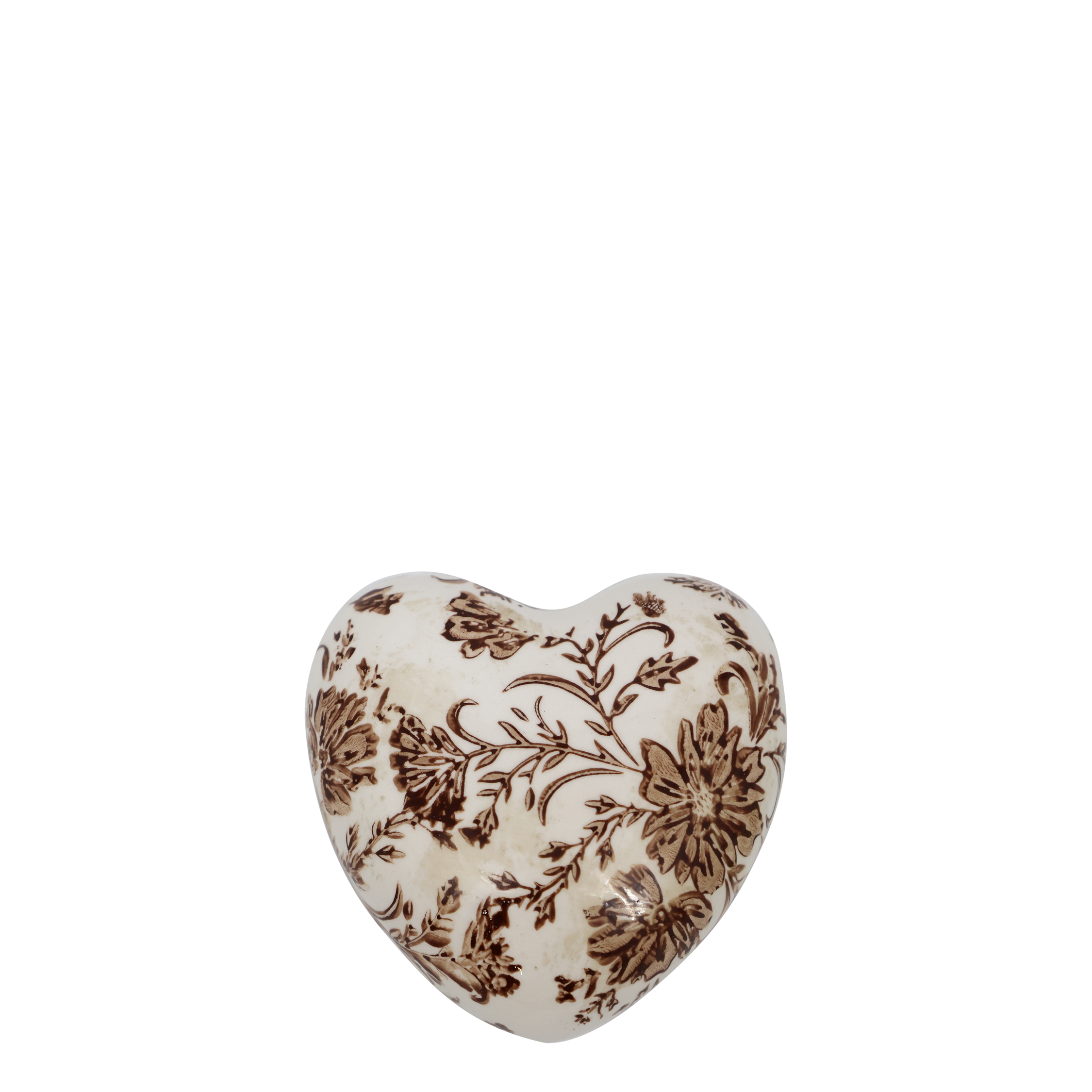 Herz-Deko aus Keramik mit Blumenmotiv, Mokka, 8,5 cm