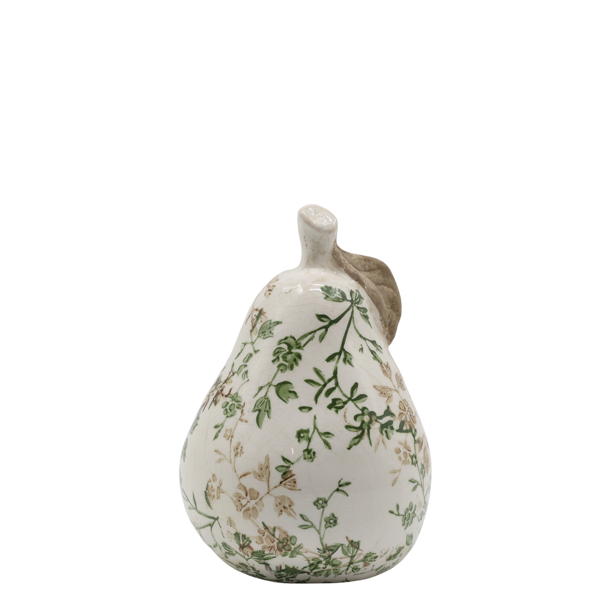 Deko-Birne aus Keramik mit Zweigmotiv, 16,5 cm hoch