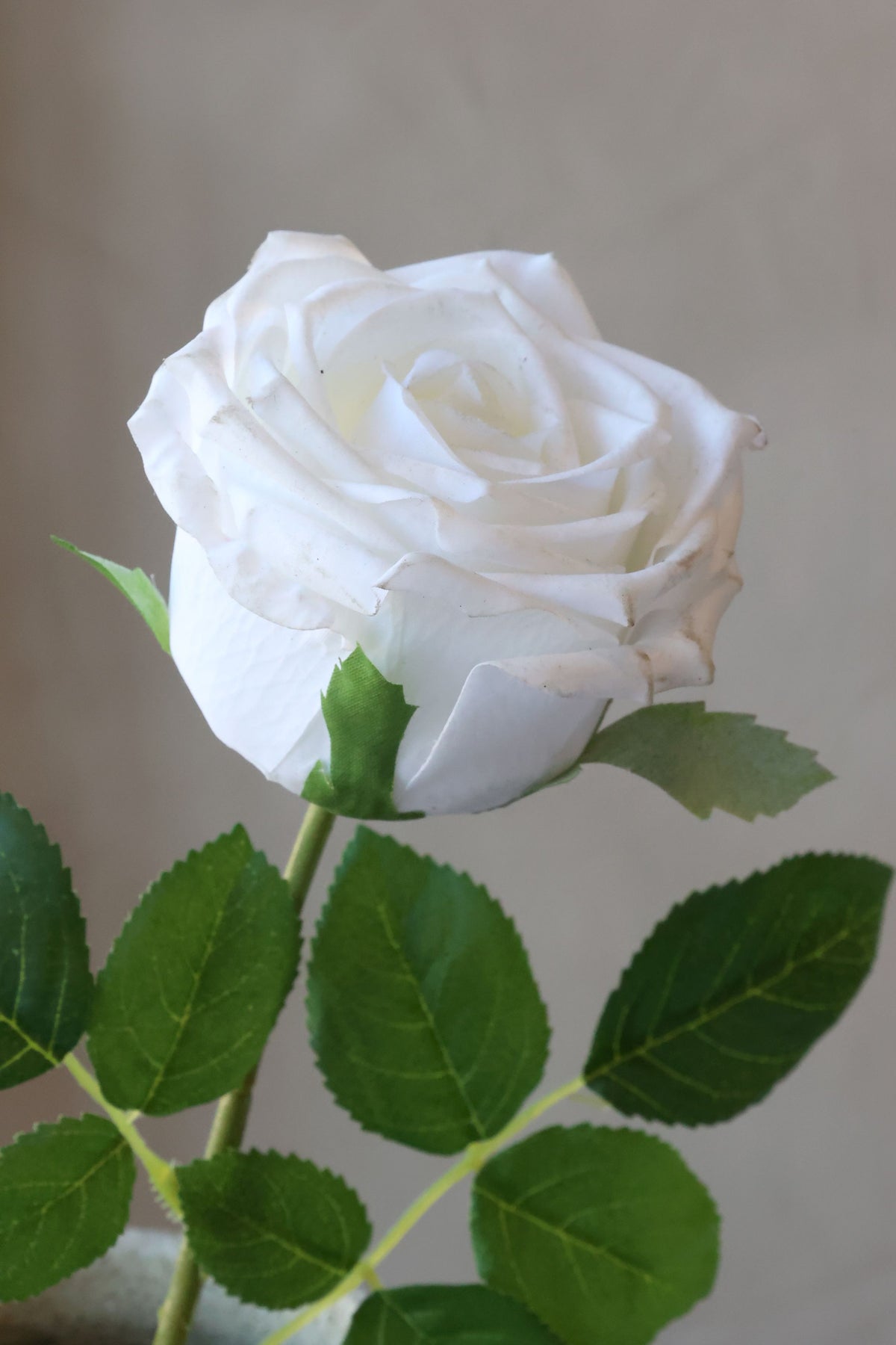 Kunstblume Rose mit Stiel, 43 cm hoch, weiß