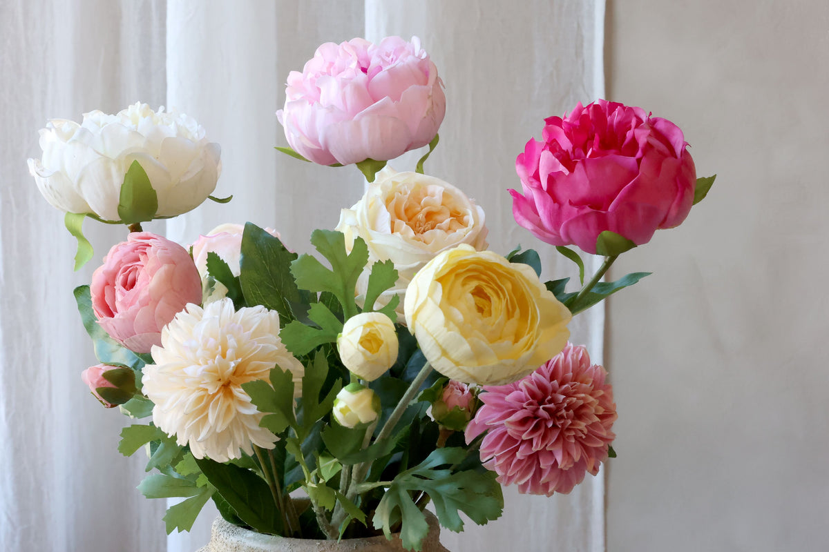 Kunstblume Pfingstrose rosa mit Stiel, 60 cm