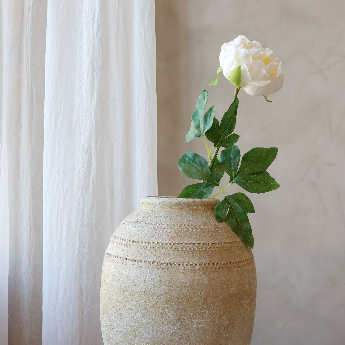 Kunstblume Pfingstrose mit Stiel, 60 cm, creme