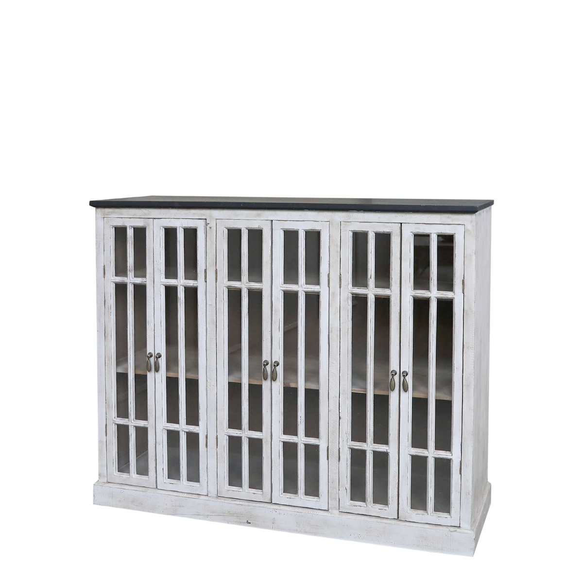 Vitrinenschrank mit 6 Türen, schwarz, 123 cm lang
