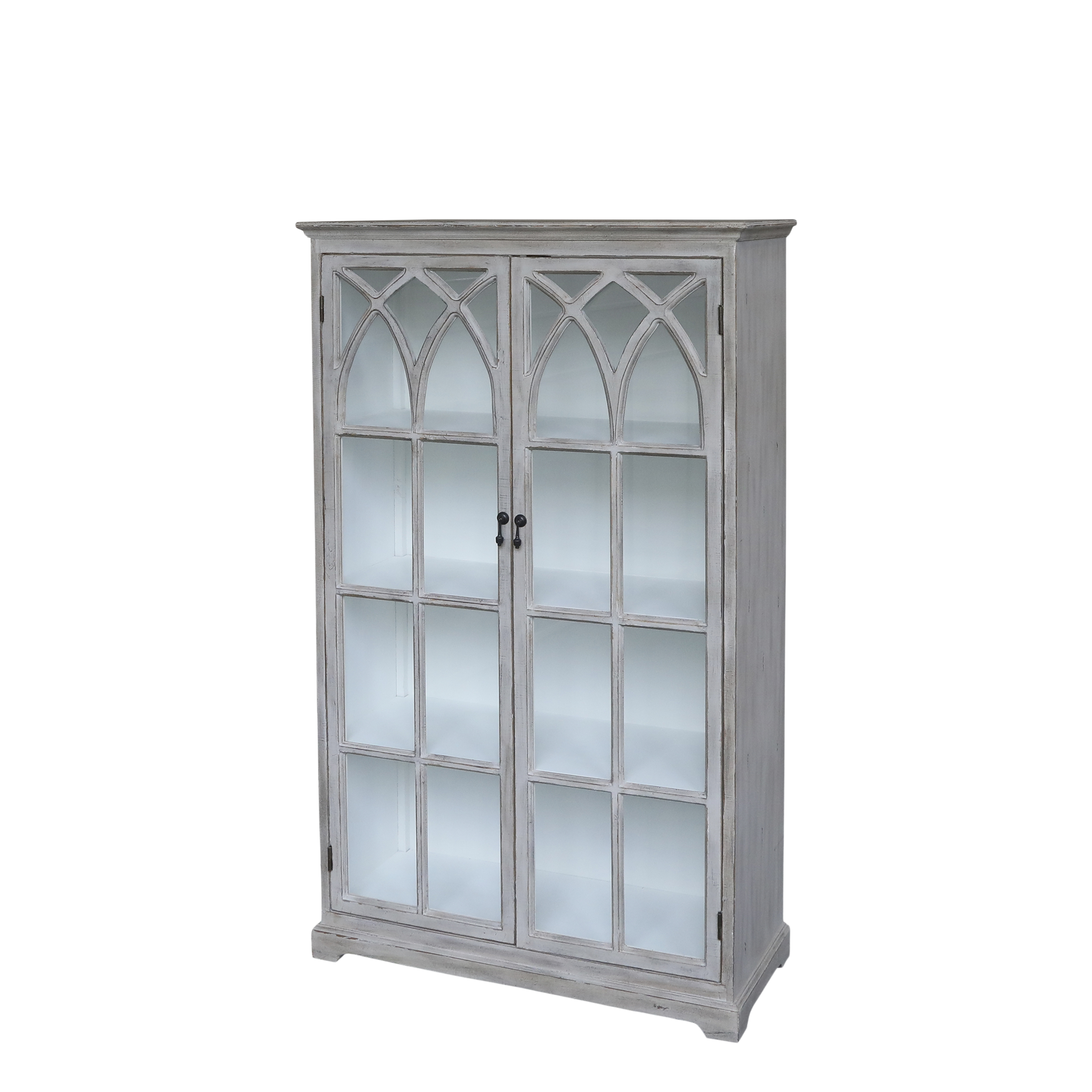 Vitrinenschrank aus Tannenholz mit Glastüren, 154 cm hoch
