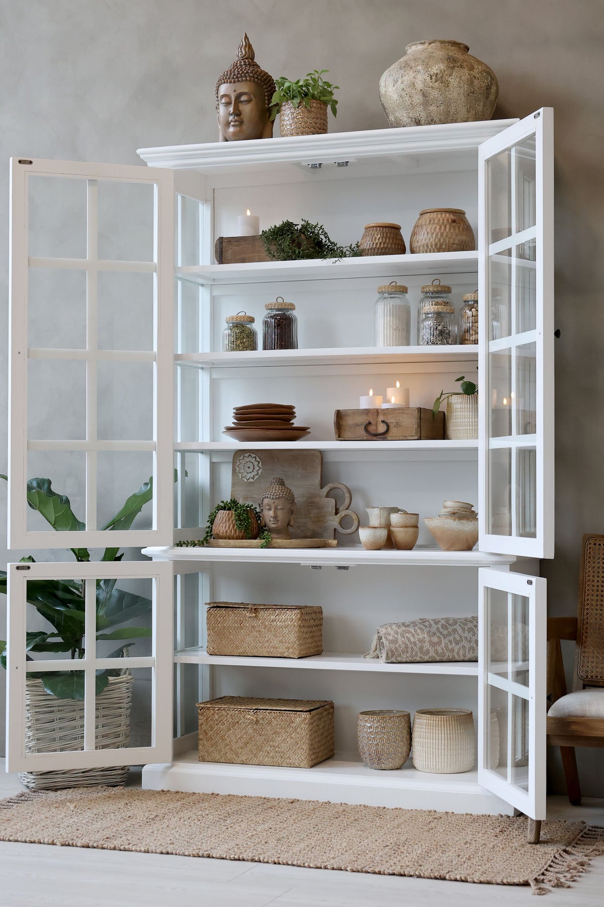 Vitrinenschrank Marseille mit 4 Türen, weiß, 196 cm hoch