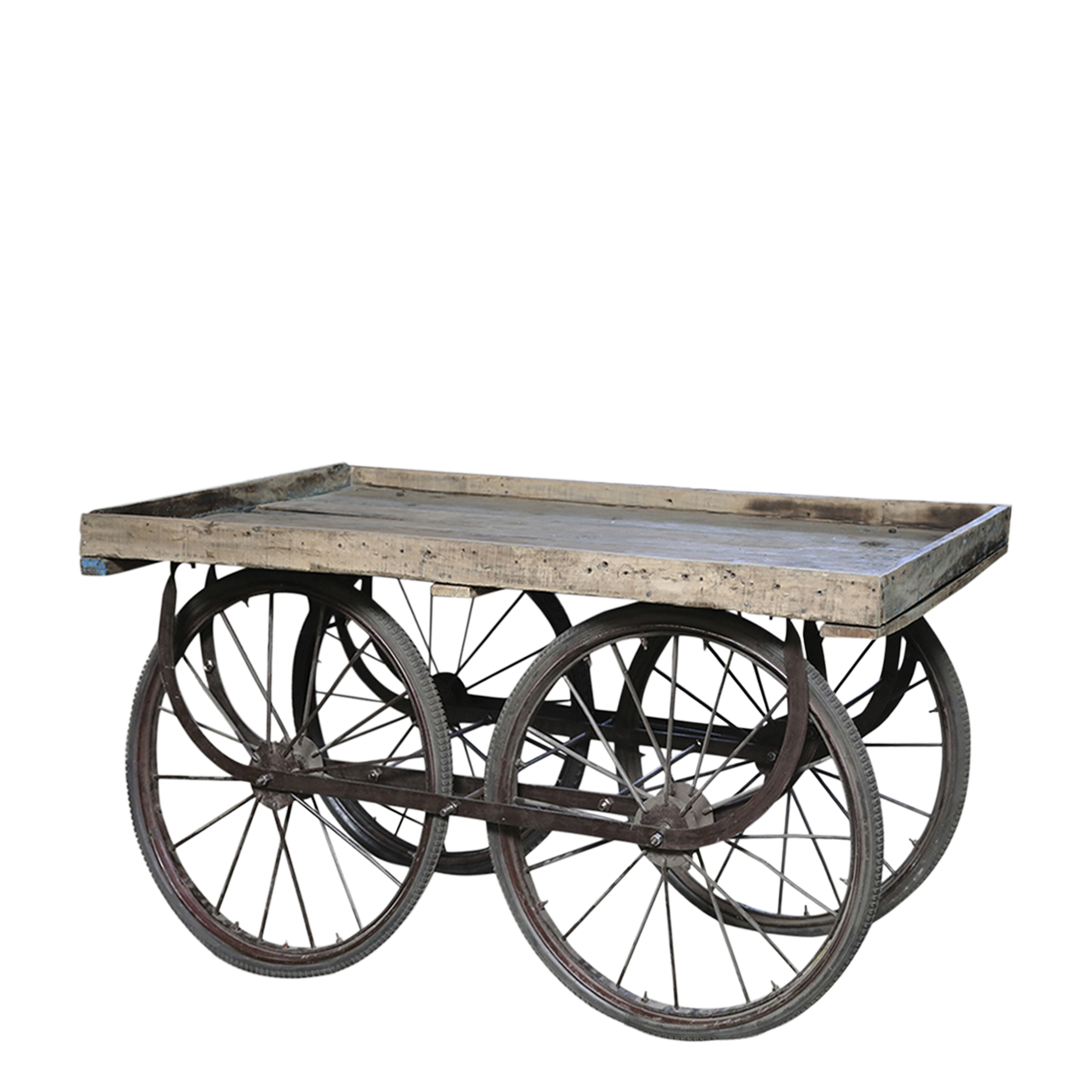 Alter Wagen aus Mangoholz und Eisen, 144 cm lang