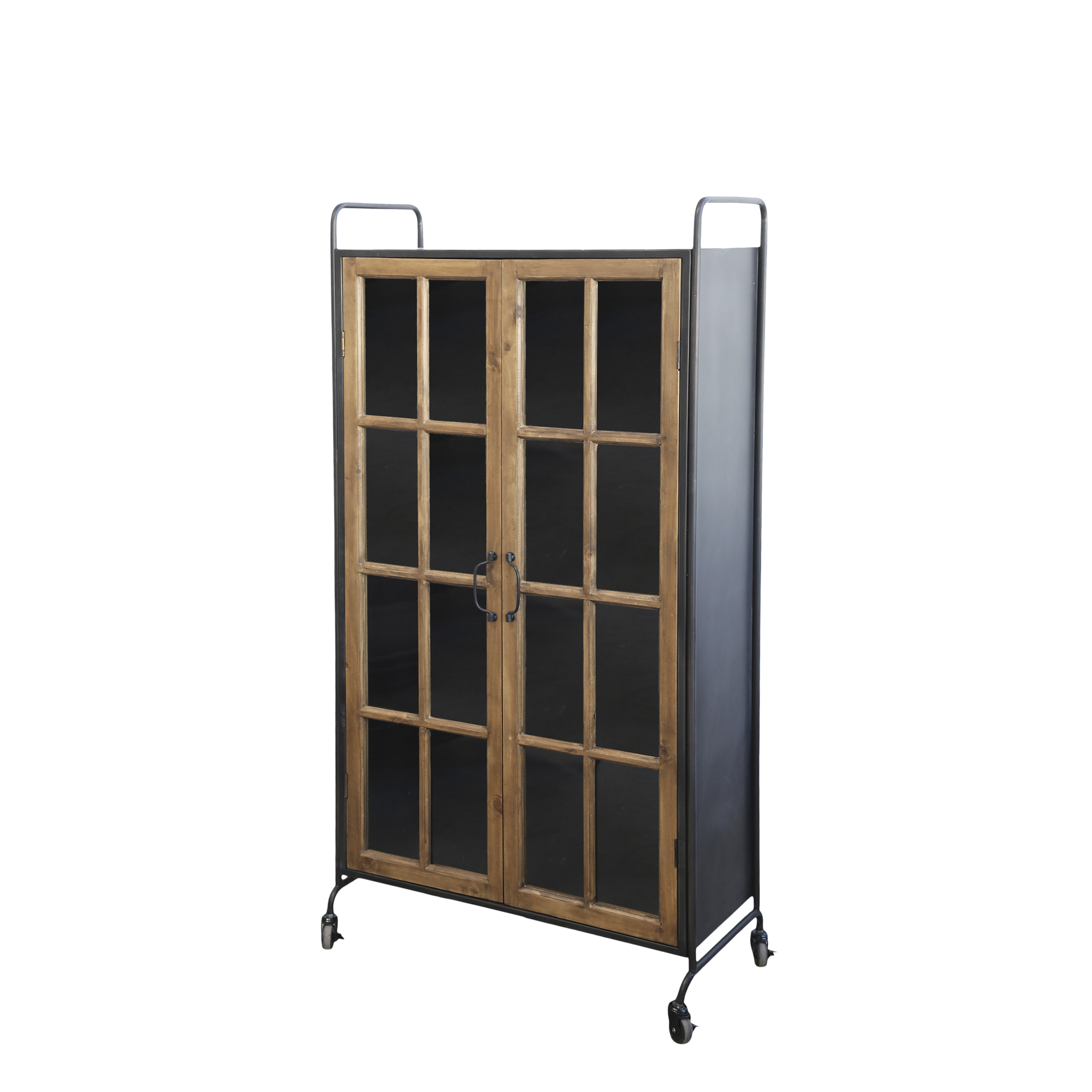 Vitrine auf Rollen mit Holztüren, antique schwarz