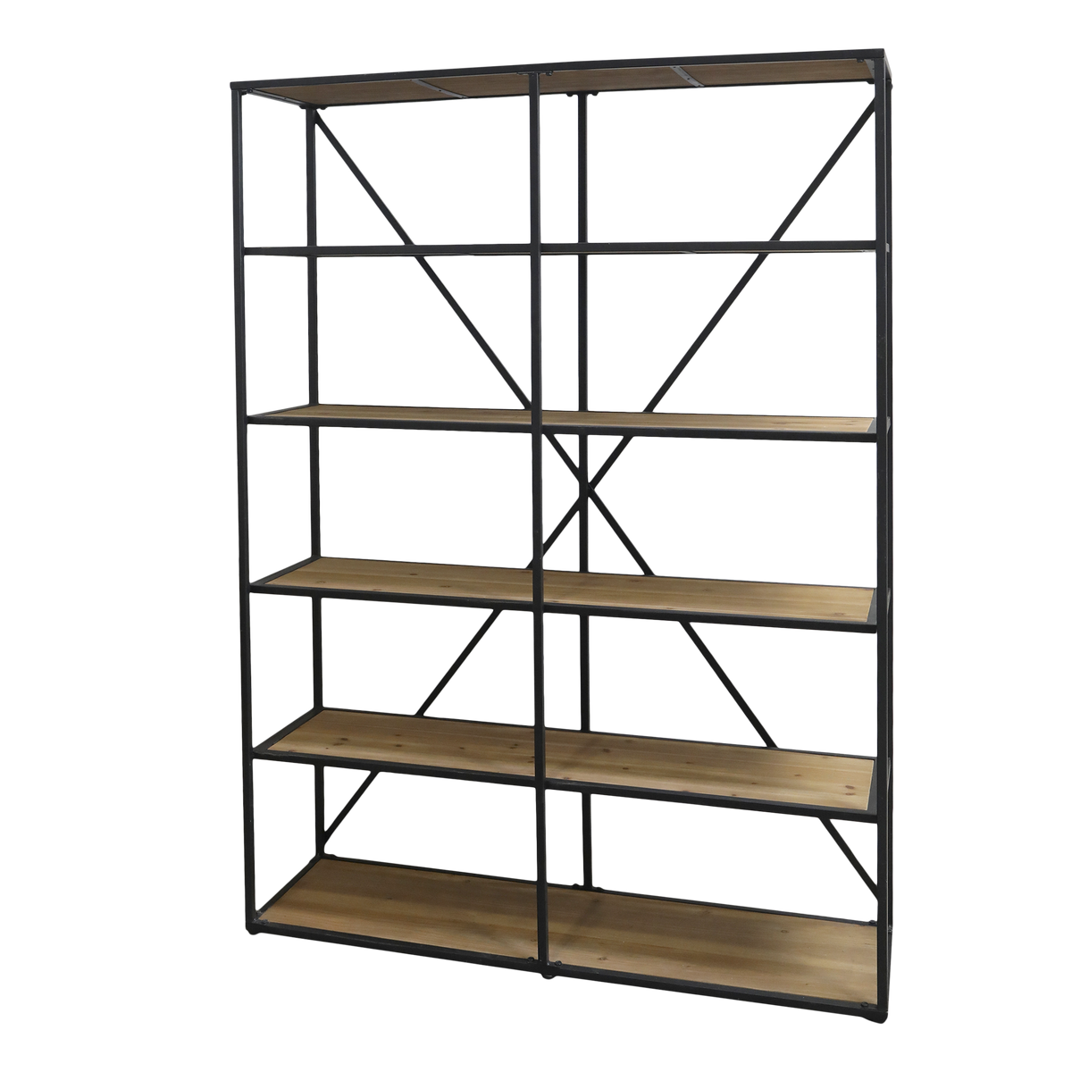 Regal mit 5 Holzfächern, Eisen, antique schwarz, 200 cm hoch