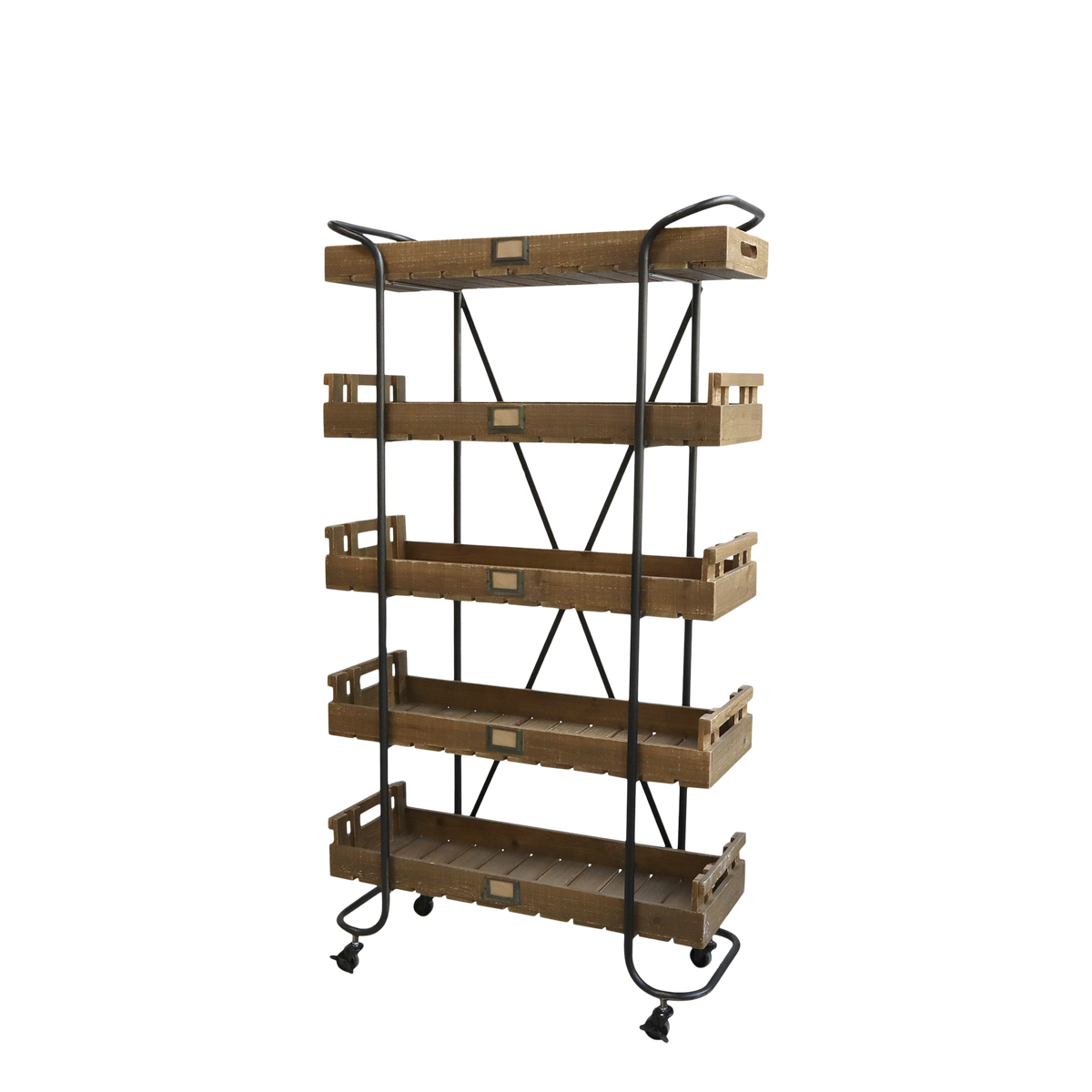 Regal auf Rädern mit 5 Holztabletts, natur