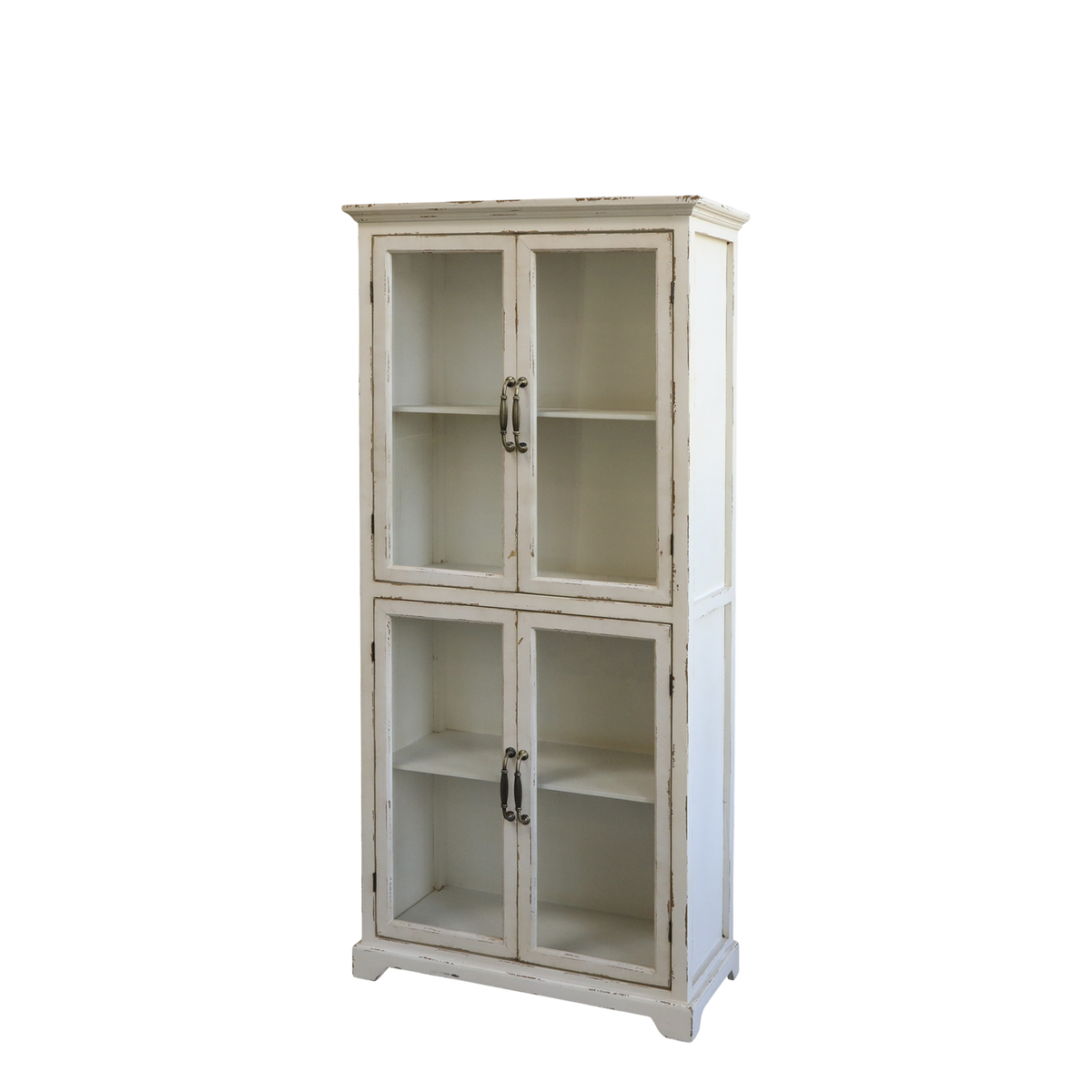 Vitrinenschrank mit 4 Glastüren in Antique Creme