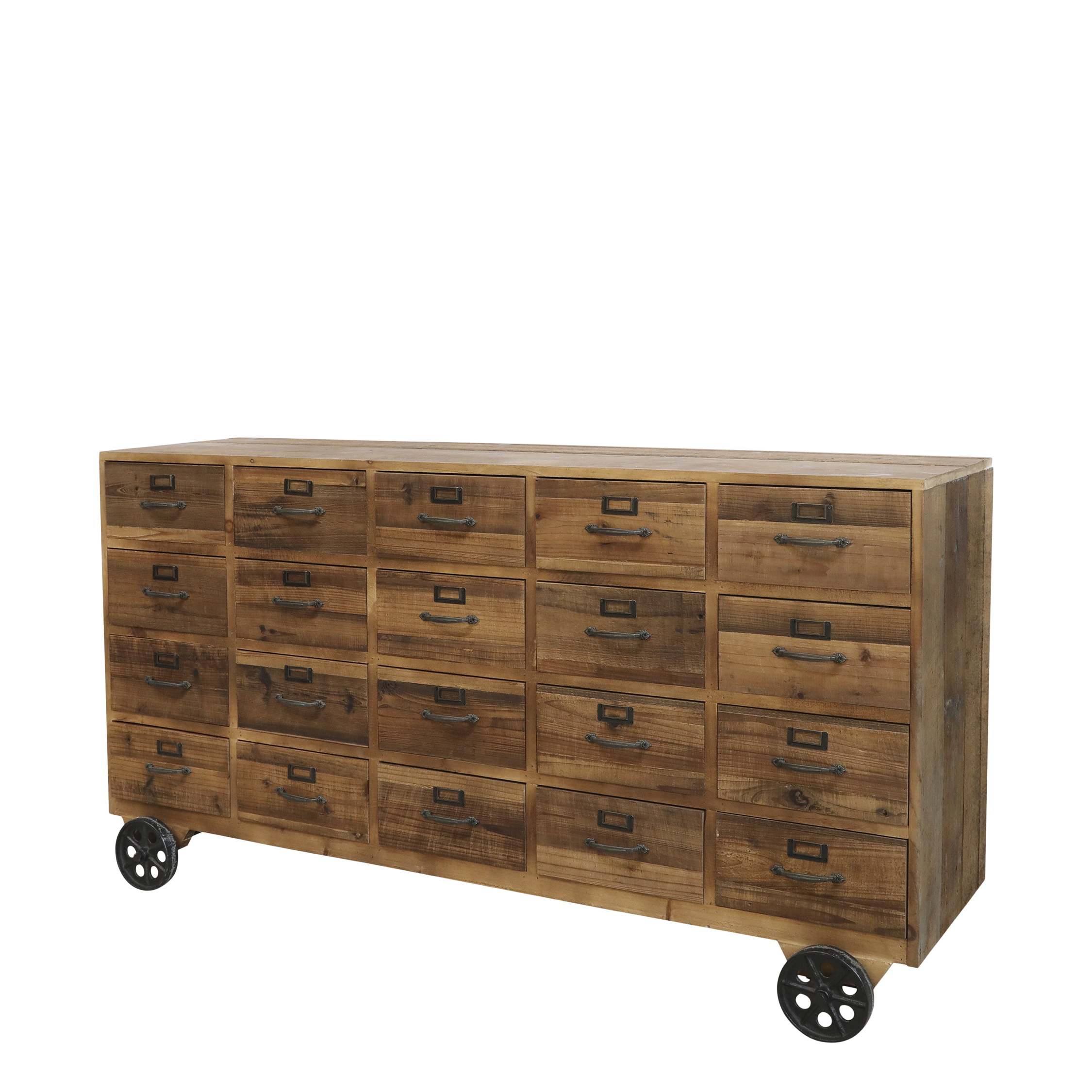 Grocery Counter on wheels w. 20 drawers H75/L156/W38.5 cm nature