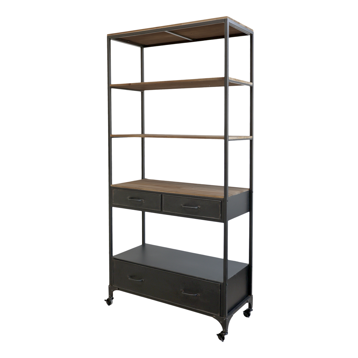 Regal auf Rollen mit Schublade, 200 cm hoch, antique schwarz