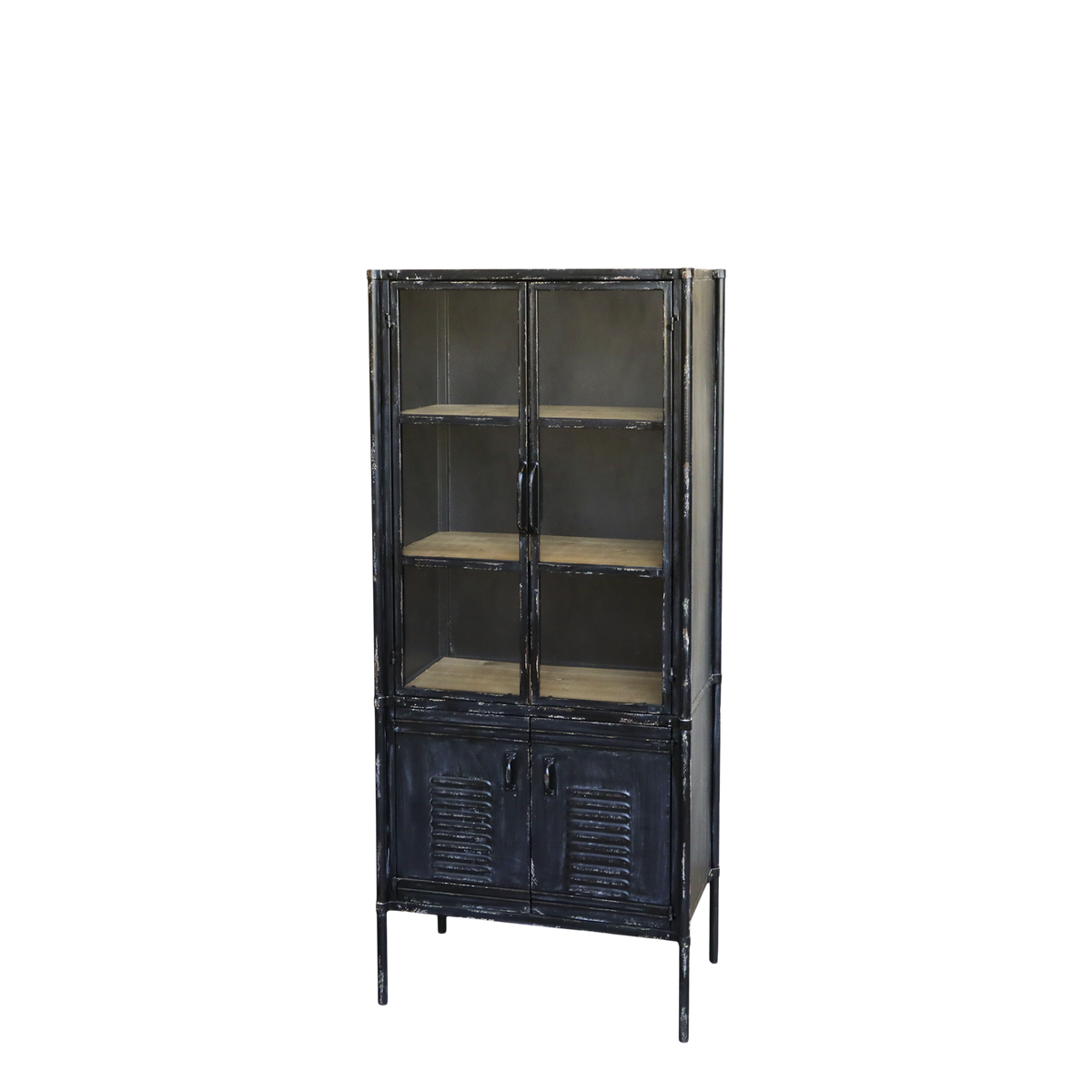 Vitrinenschrank mit Glastüren, antique schwarz, 140 cm hoch