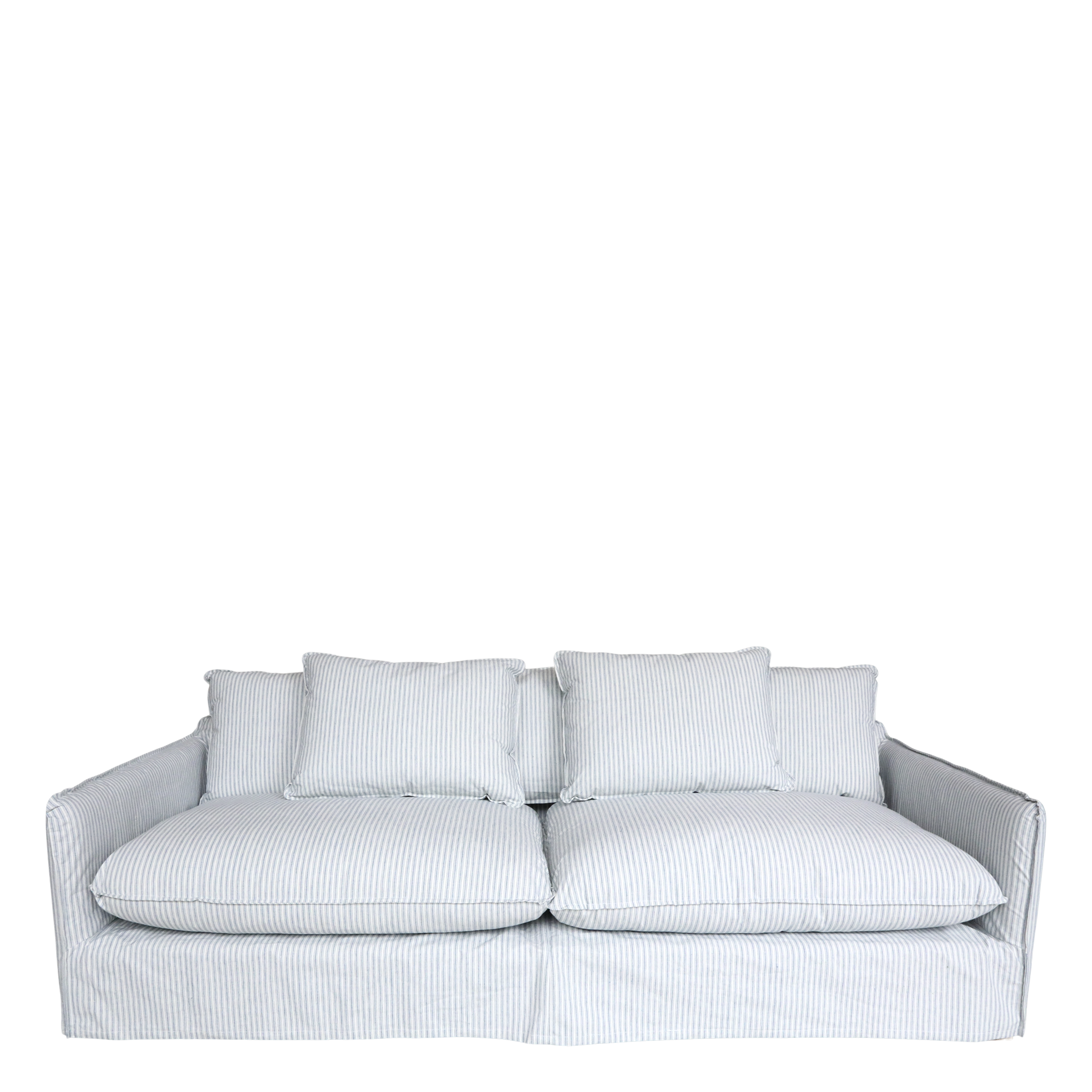 Malo Sofa in linen w. 5 pillows H75/L220/W95 cm sky blue & cream