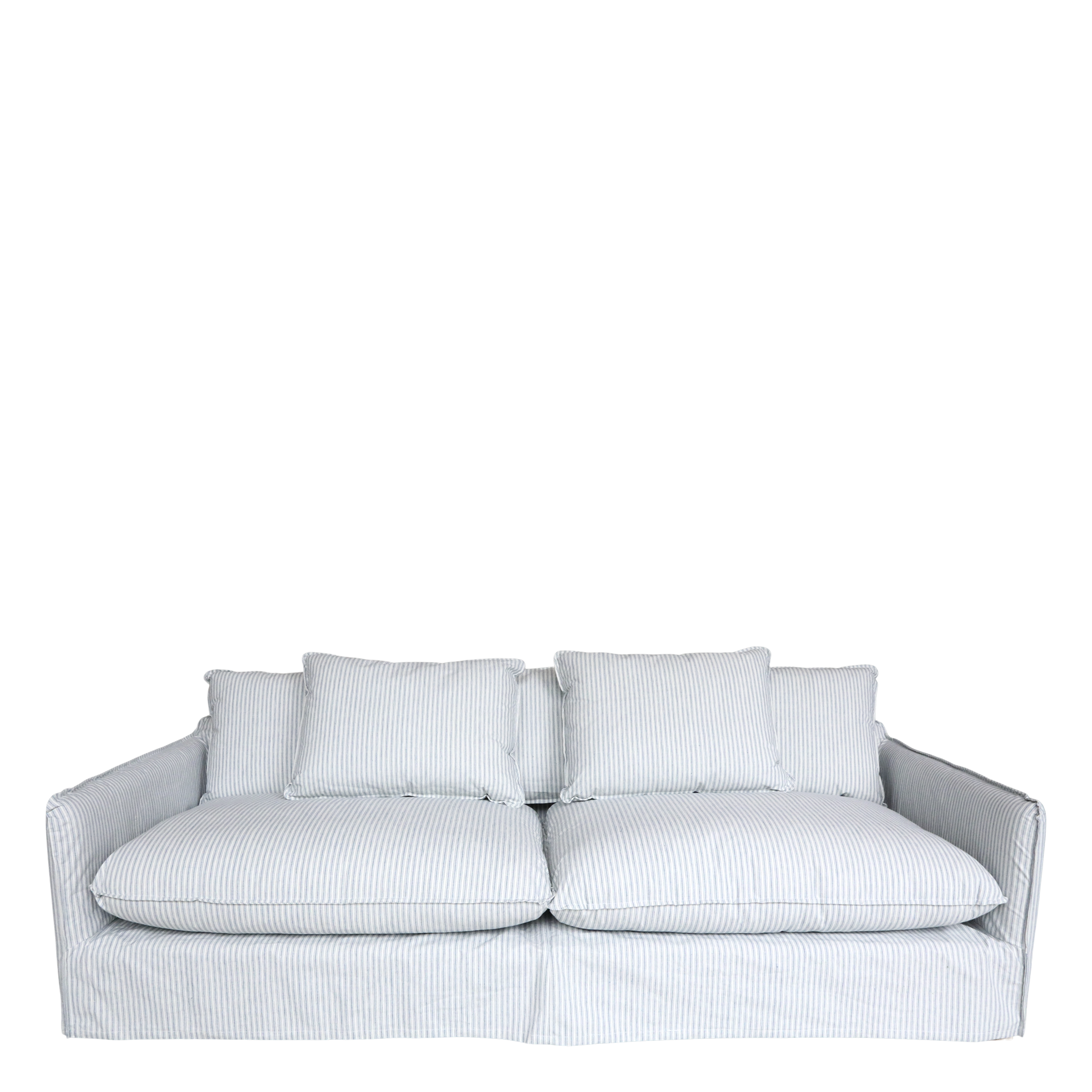 Malo Sofa mit 5 Kissen aus Leinen, sky blue und creme