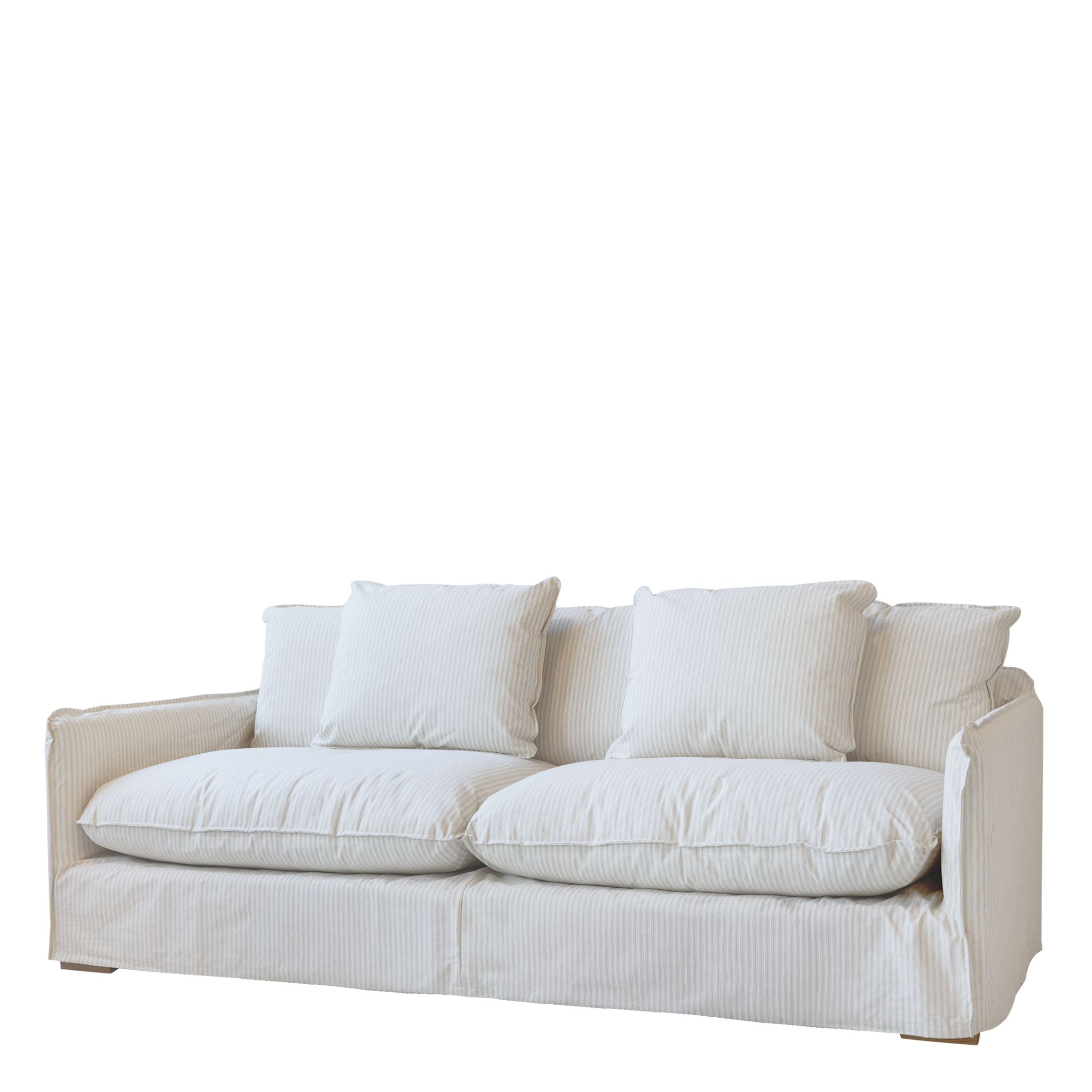 Malo Sofa mit 5 Kissen aus Leinen, Creme und Latte
