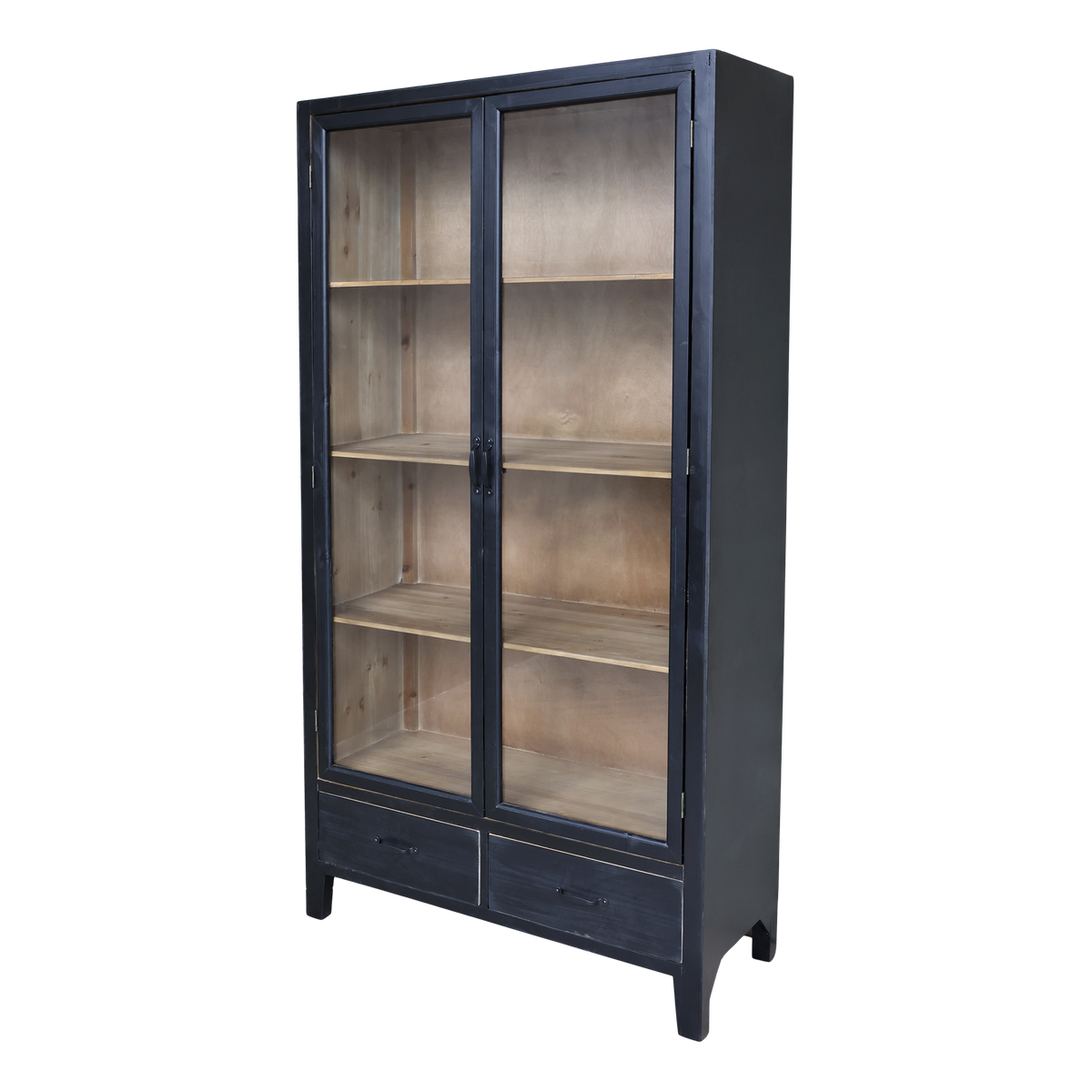 Vitrinenschrank schwarz mit Glastüren, 195 cm hoch