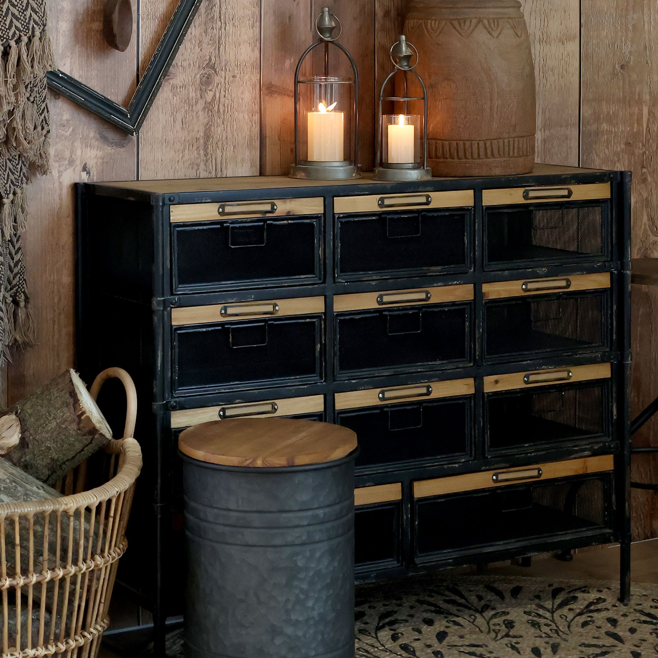 Kommode aus Eisen und Tannenholz in Antique Schwarz