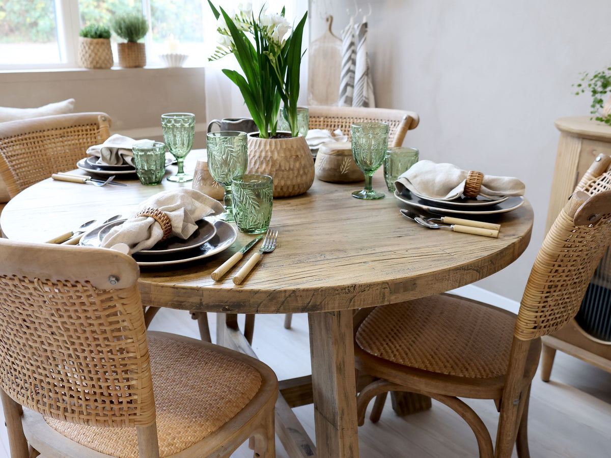 Esstisch aus Recyclingholz, 76 cm hoch, 120 cm Durchmesser