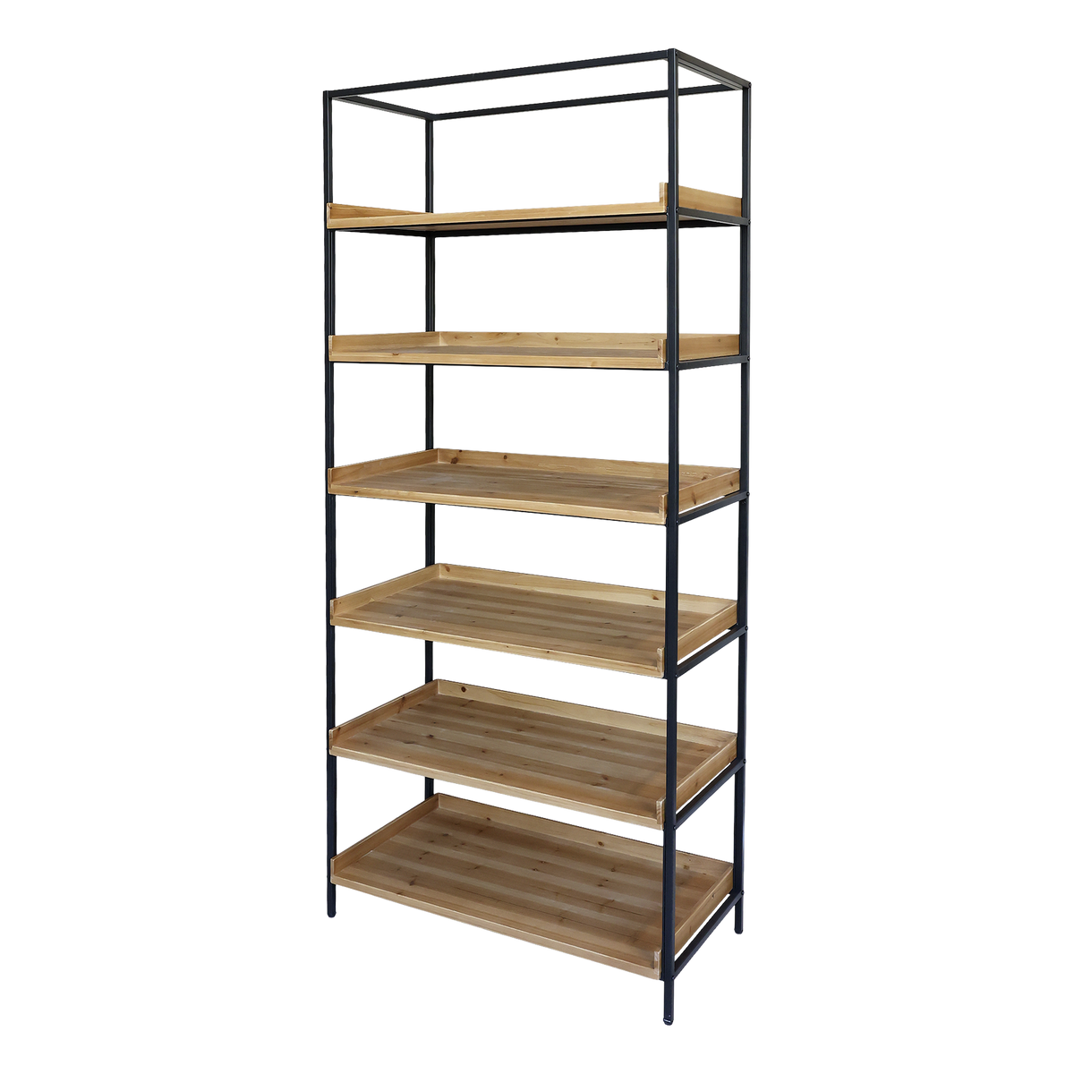 Regal mit 6 Fächern aus Tannenholz und Eisen, 213 cm hoch