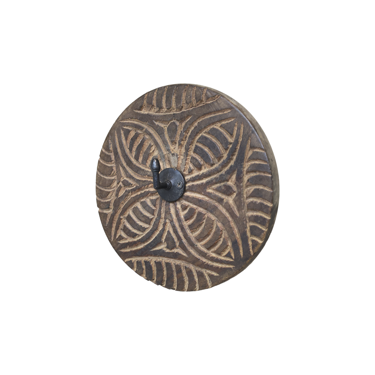 Deko Haken aus Recyclingholz und Eisen, 24 cm