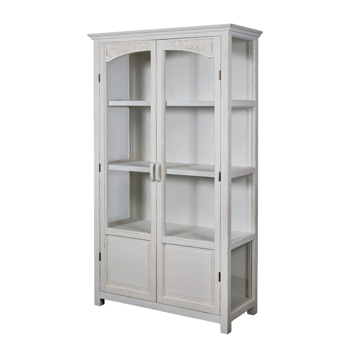 Vitrinenschrank mit Glastüren, 170 cm hoch, antique creme