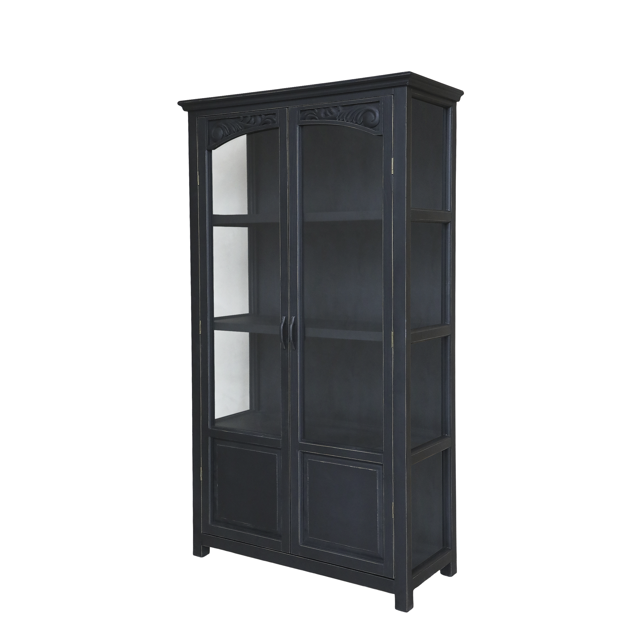Vitrinenschrank mit Glastüren in Schwarz, 170 cm hoch