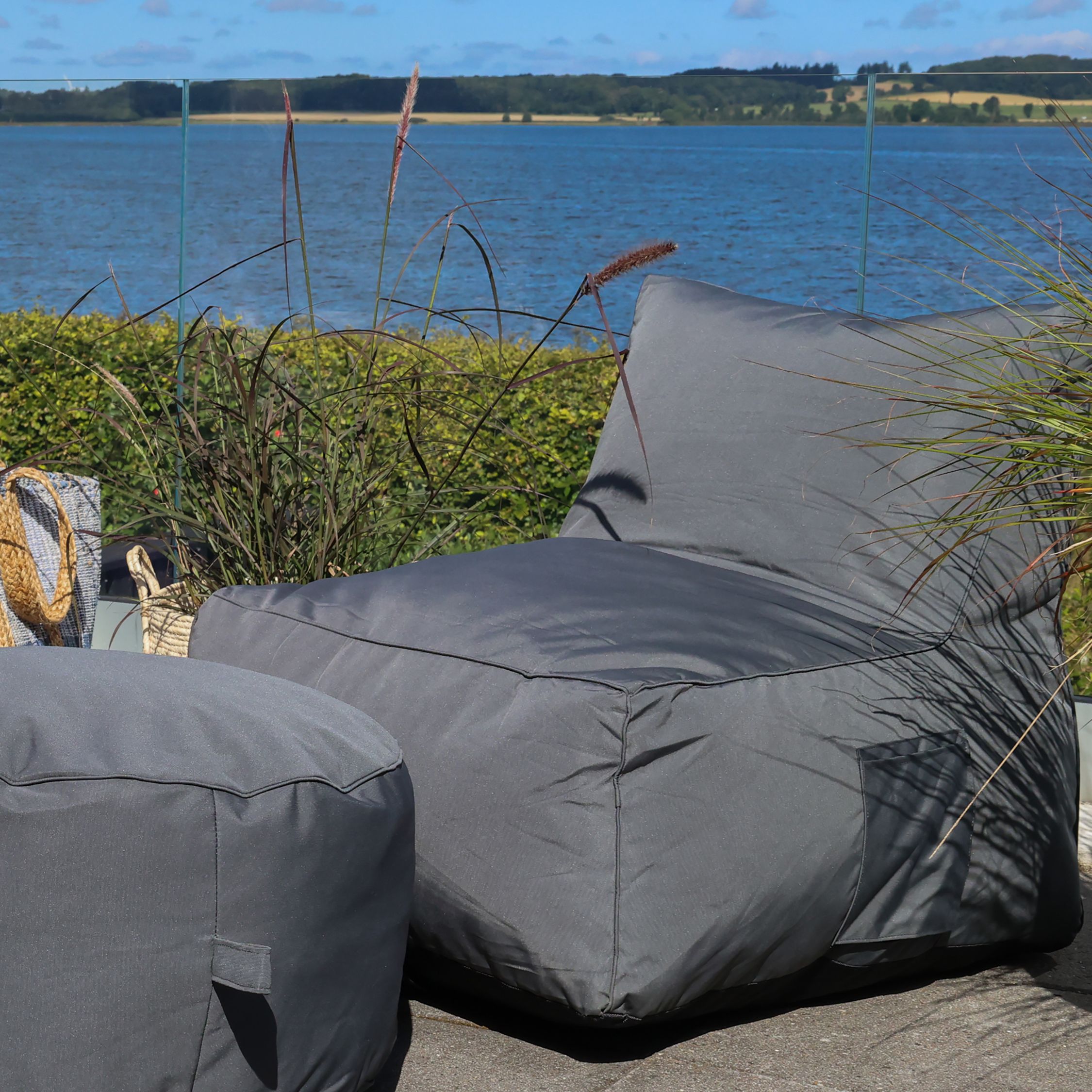 Loungestuhl für draußen, kohle, 75 cm breit