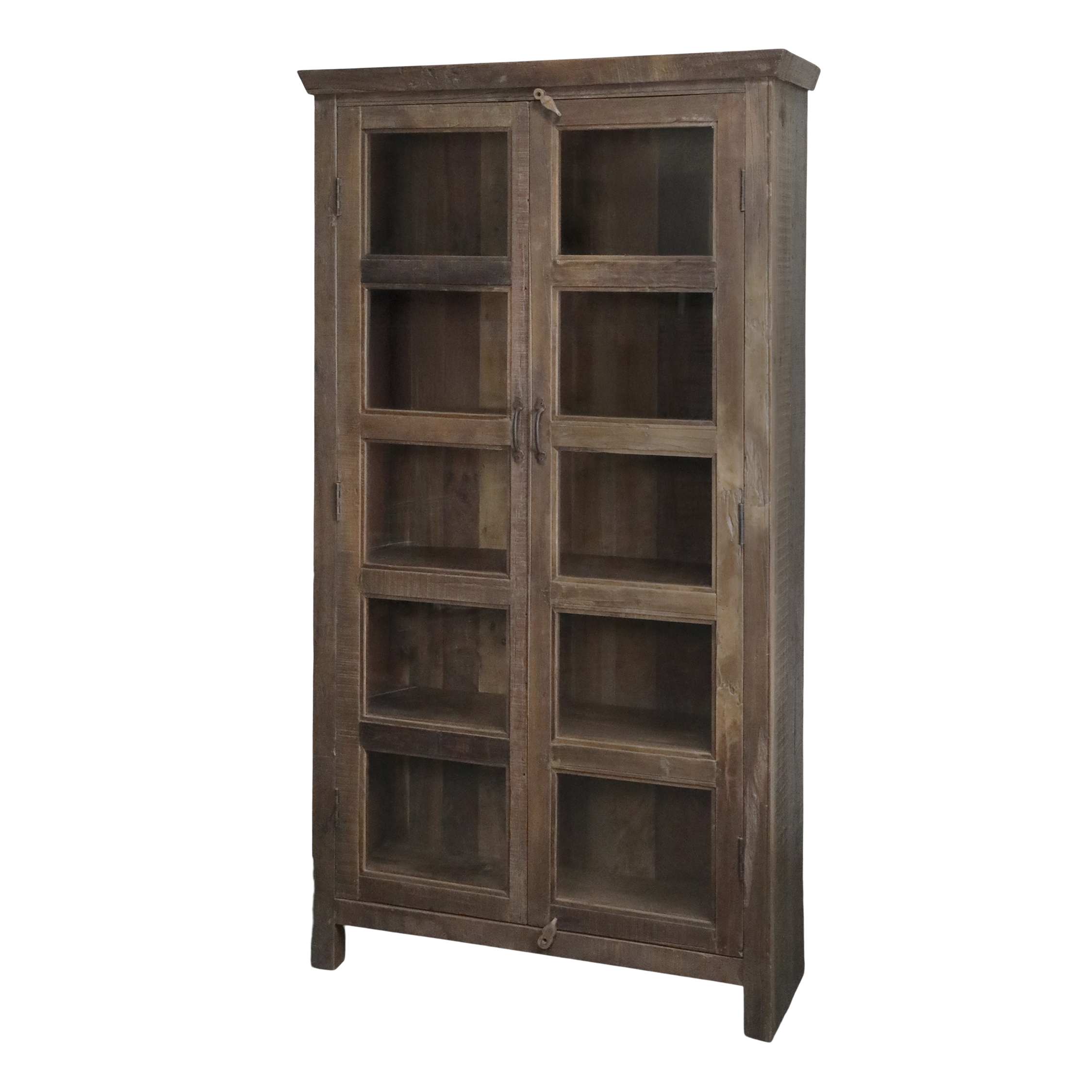Vitrinenschrank aus Recyclingholz mit Glastüren, 185 cm hoch