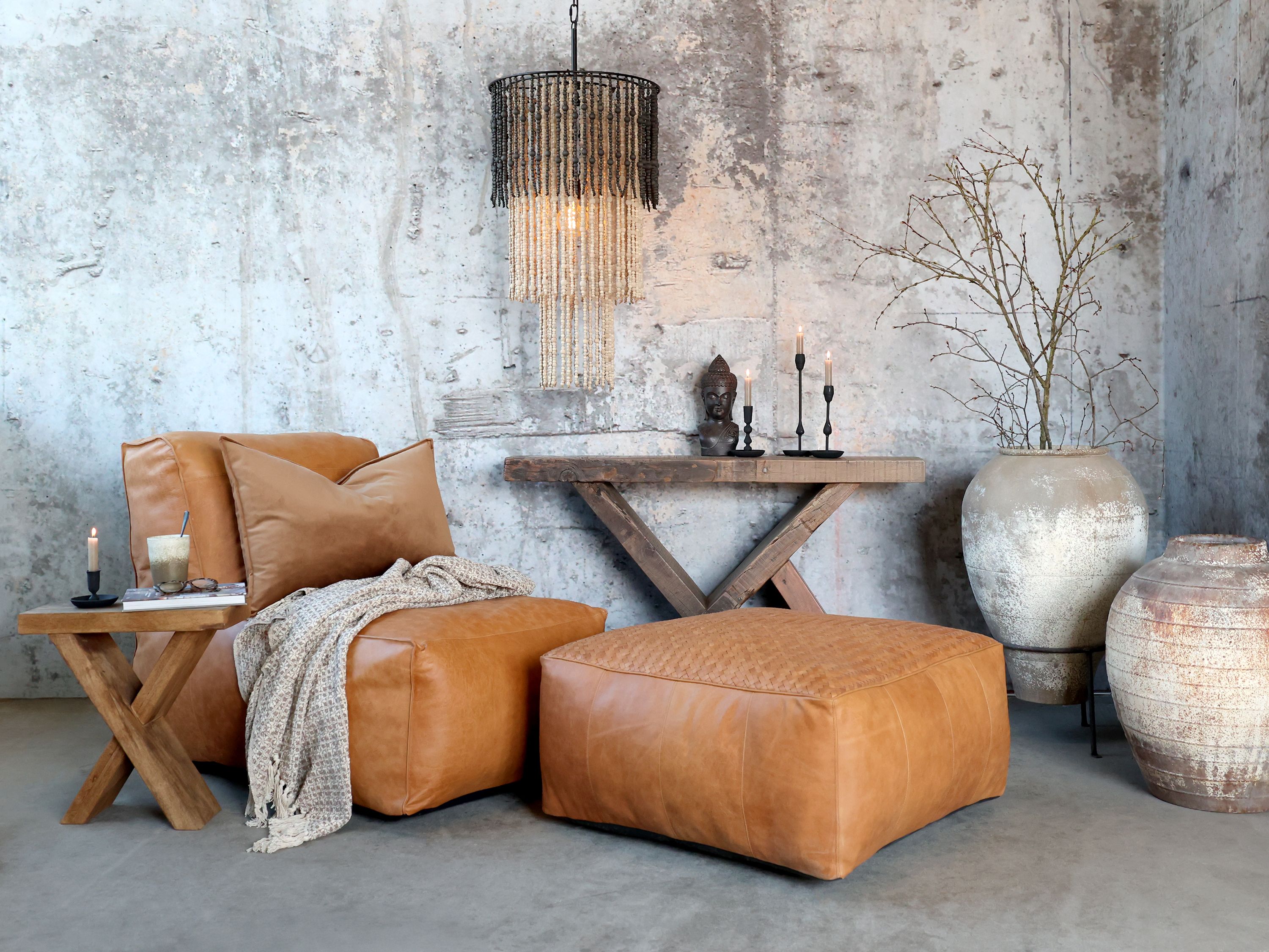 Ledersofa-Loungesessel aus Büffelleder in Cognac