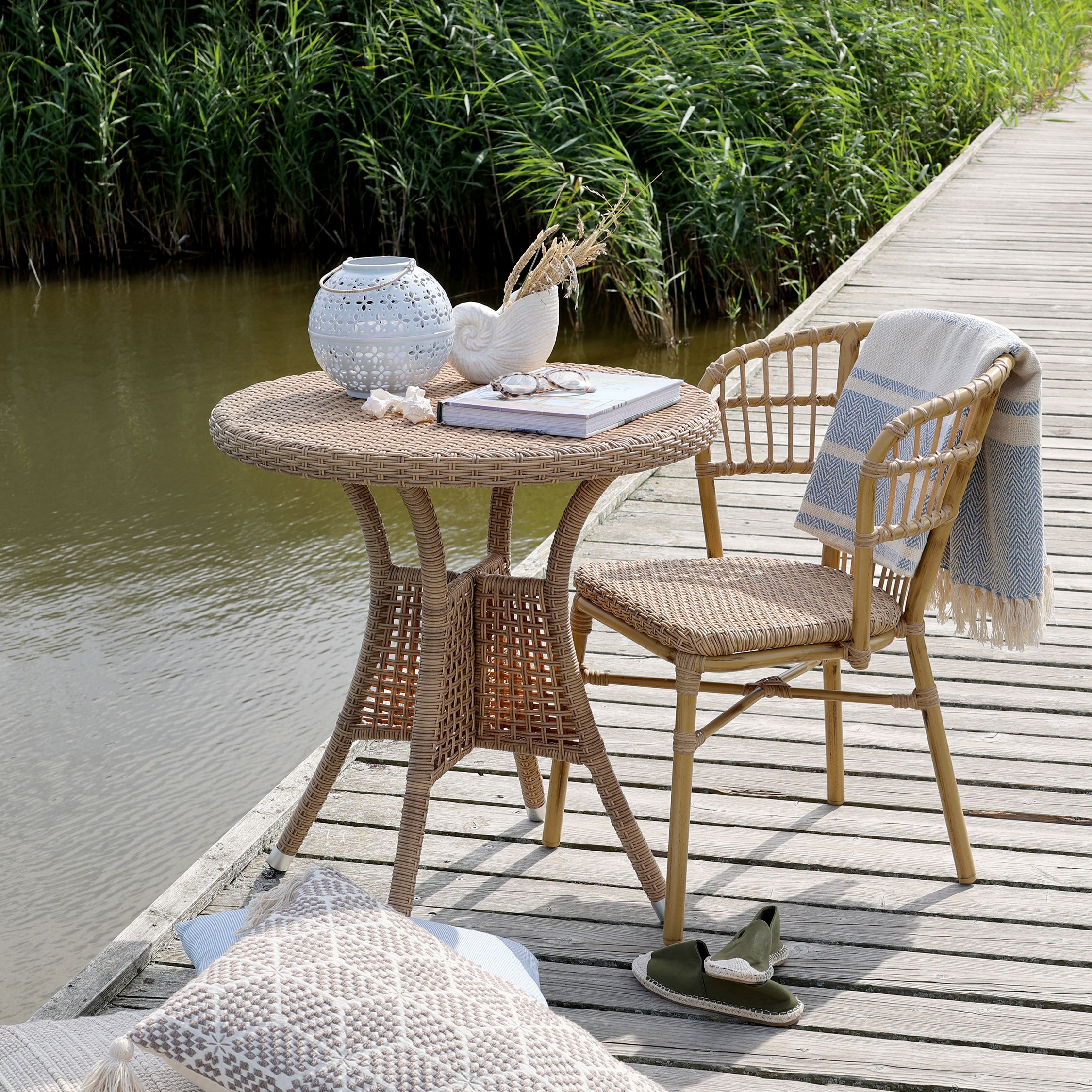 Bistrotisch rund natur geflochten 74 cm hoch