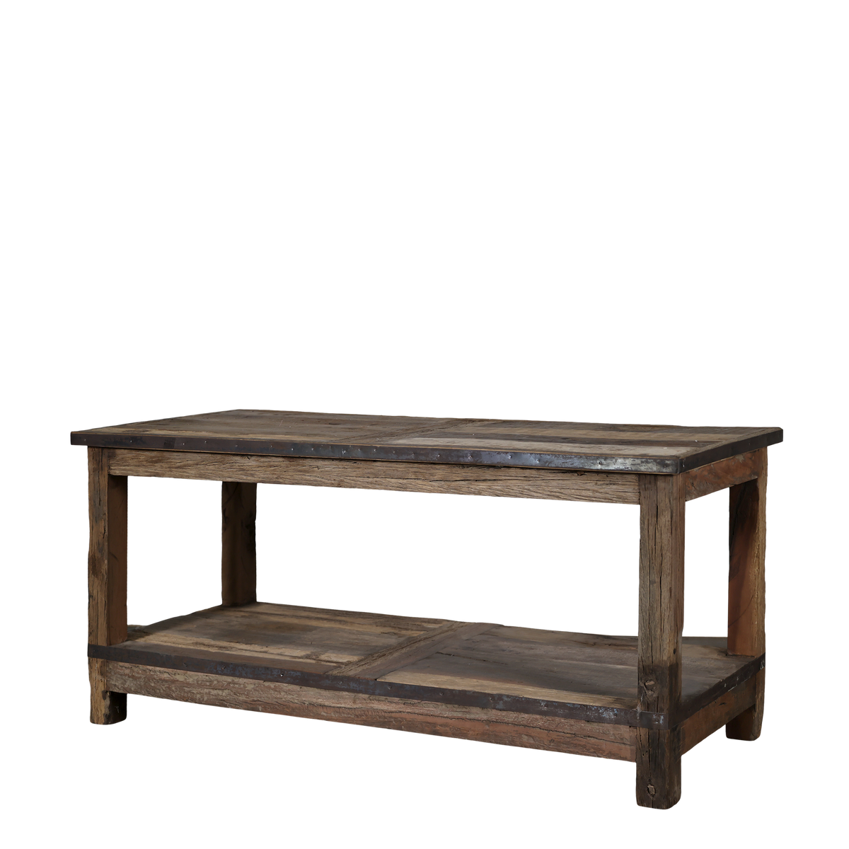 Tisch mit Regal aus Recyclingholz, 123 cm lang