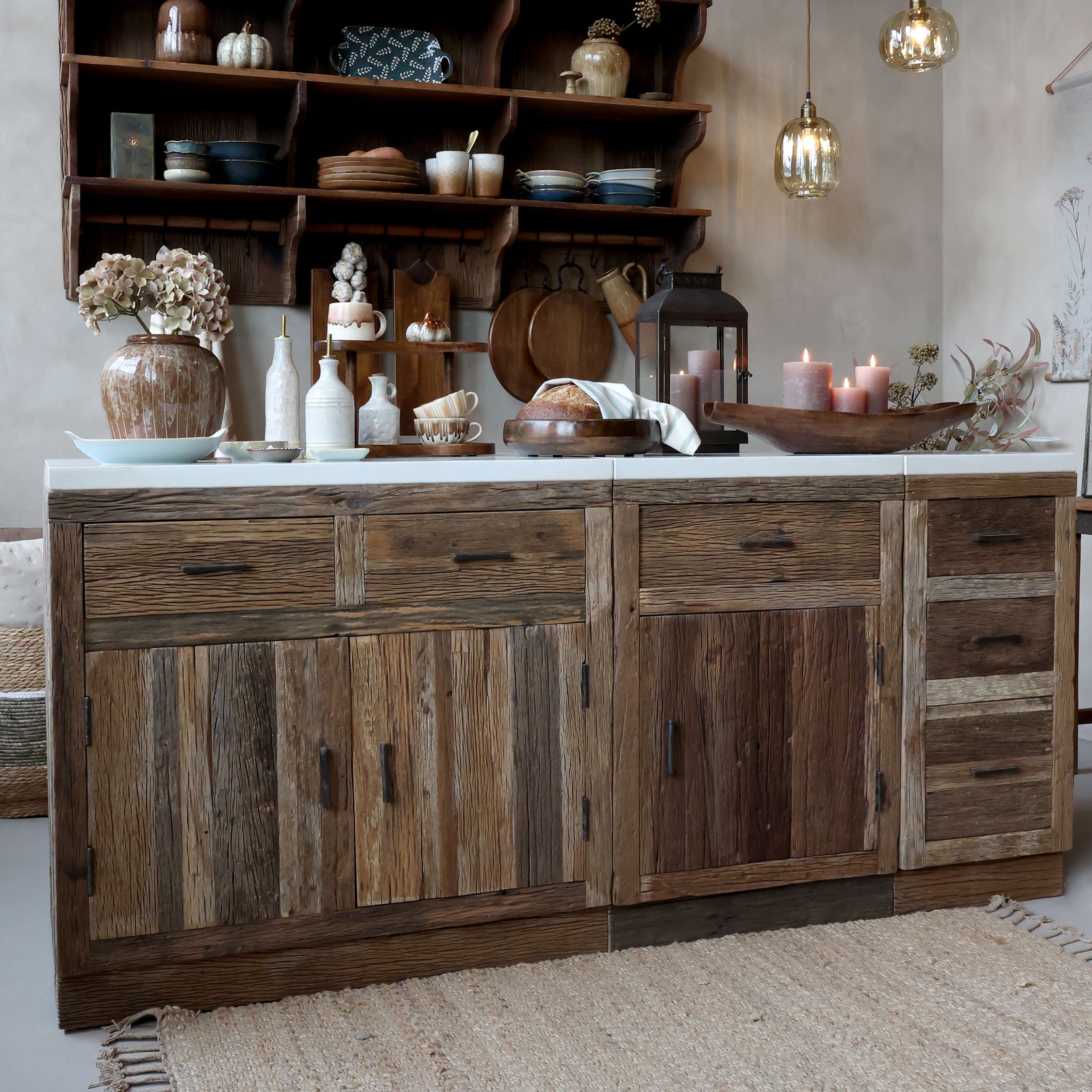 Kommode mit Marmorplatte aus Recyclingholz, 97 cm hoch
