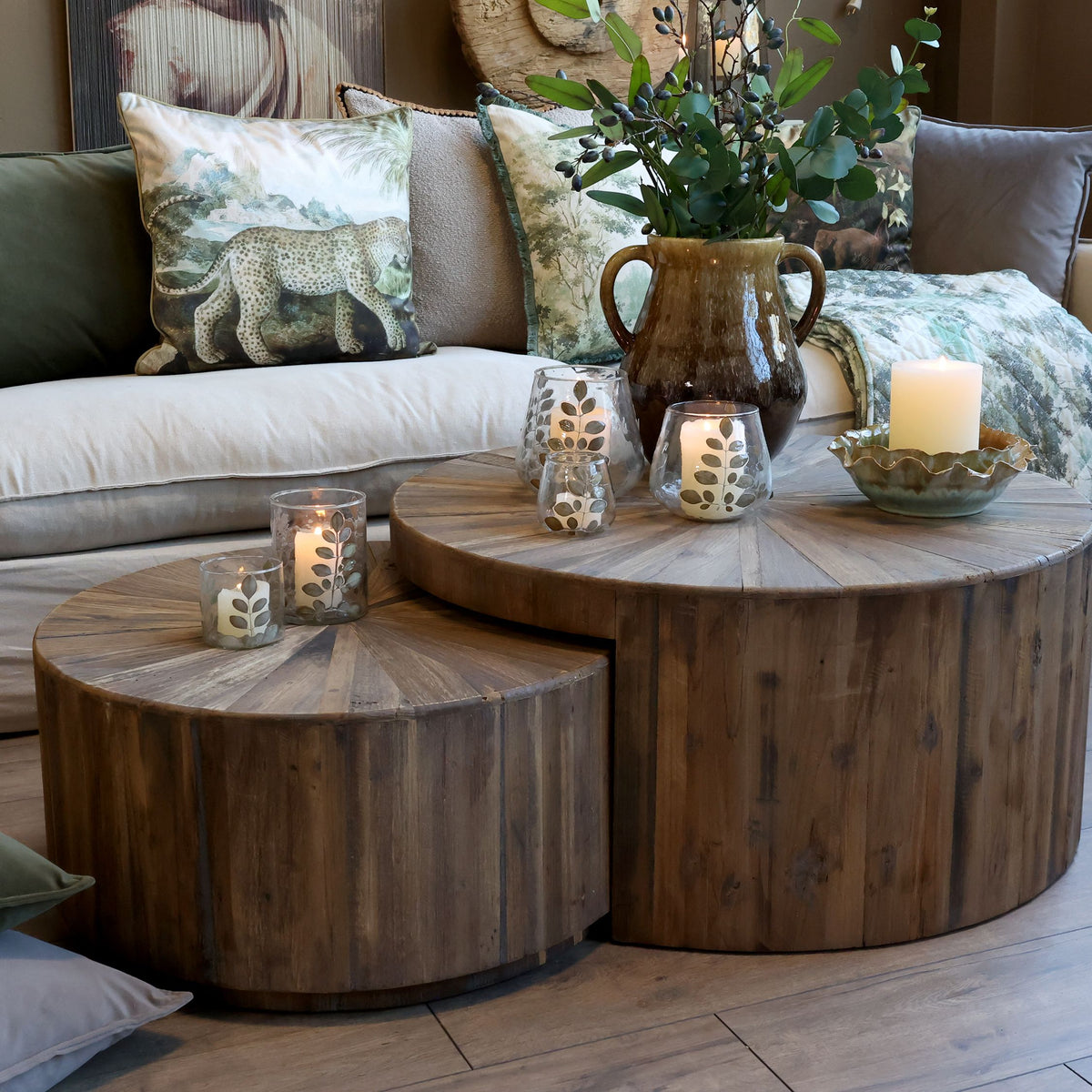 Sofatisch Set aus recyceltem Tannenholz, natur