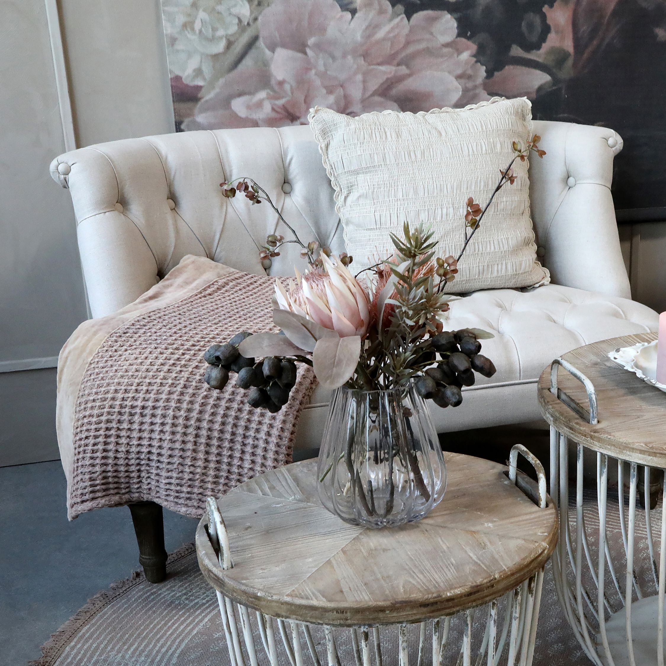 2-Sitzer Sofa in Leinenstoff mit Eichenholz-Gestell
