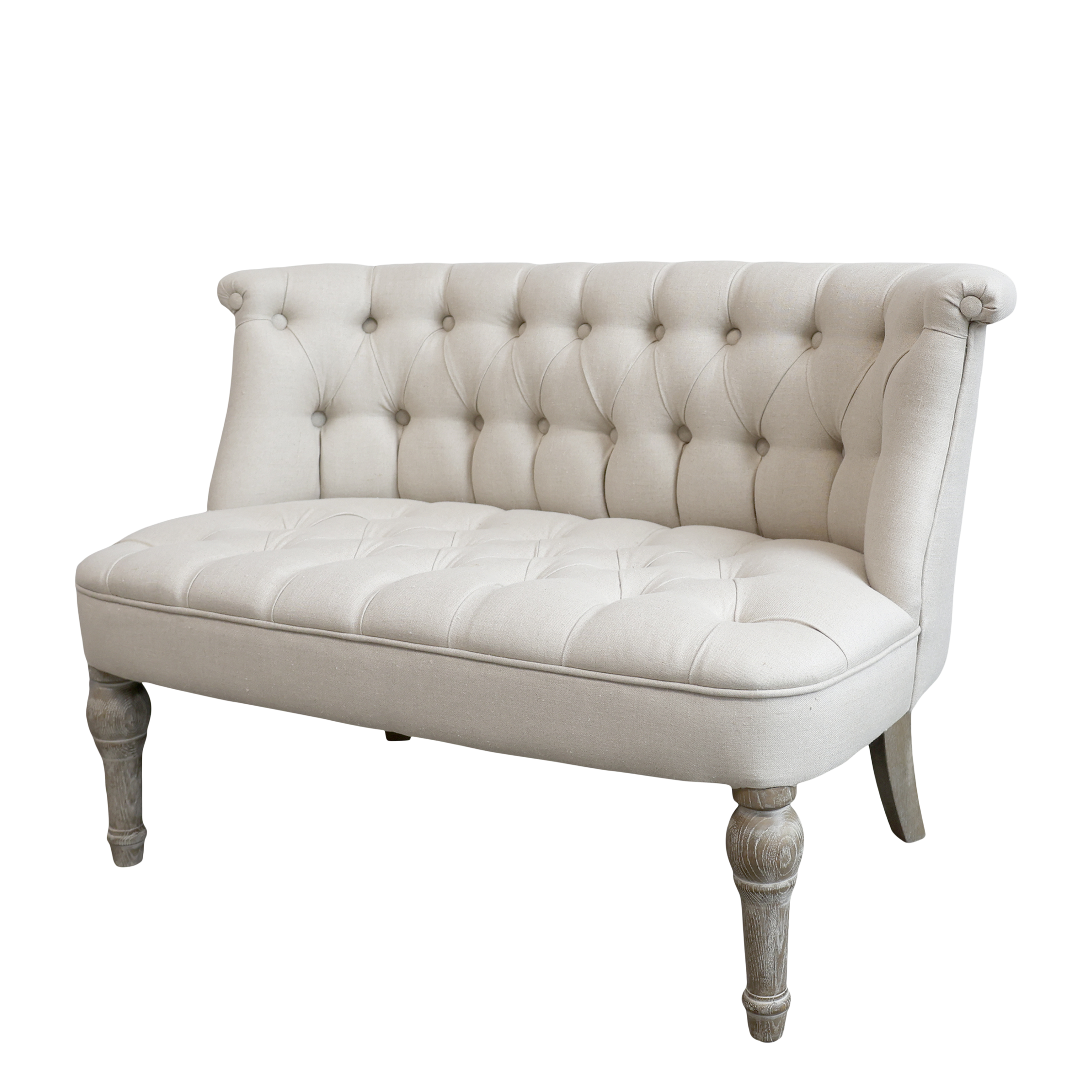 2-Sitzer Sofa in Leinenstoff mit Eichenholz-Gestell