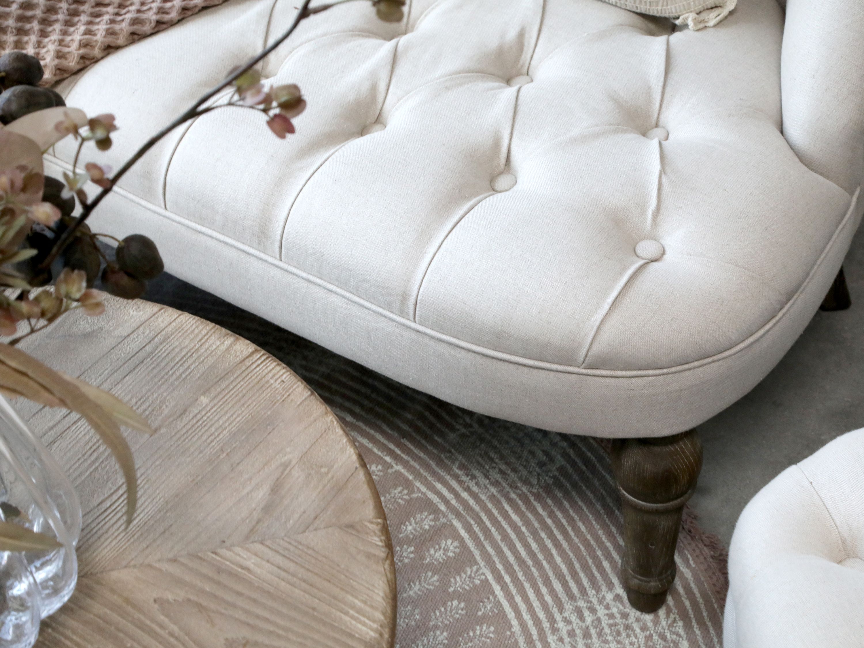 2-Sitzer Sofa in Leinenstoff mit Eichenholz-Gestell