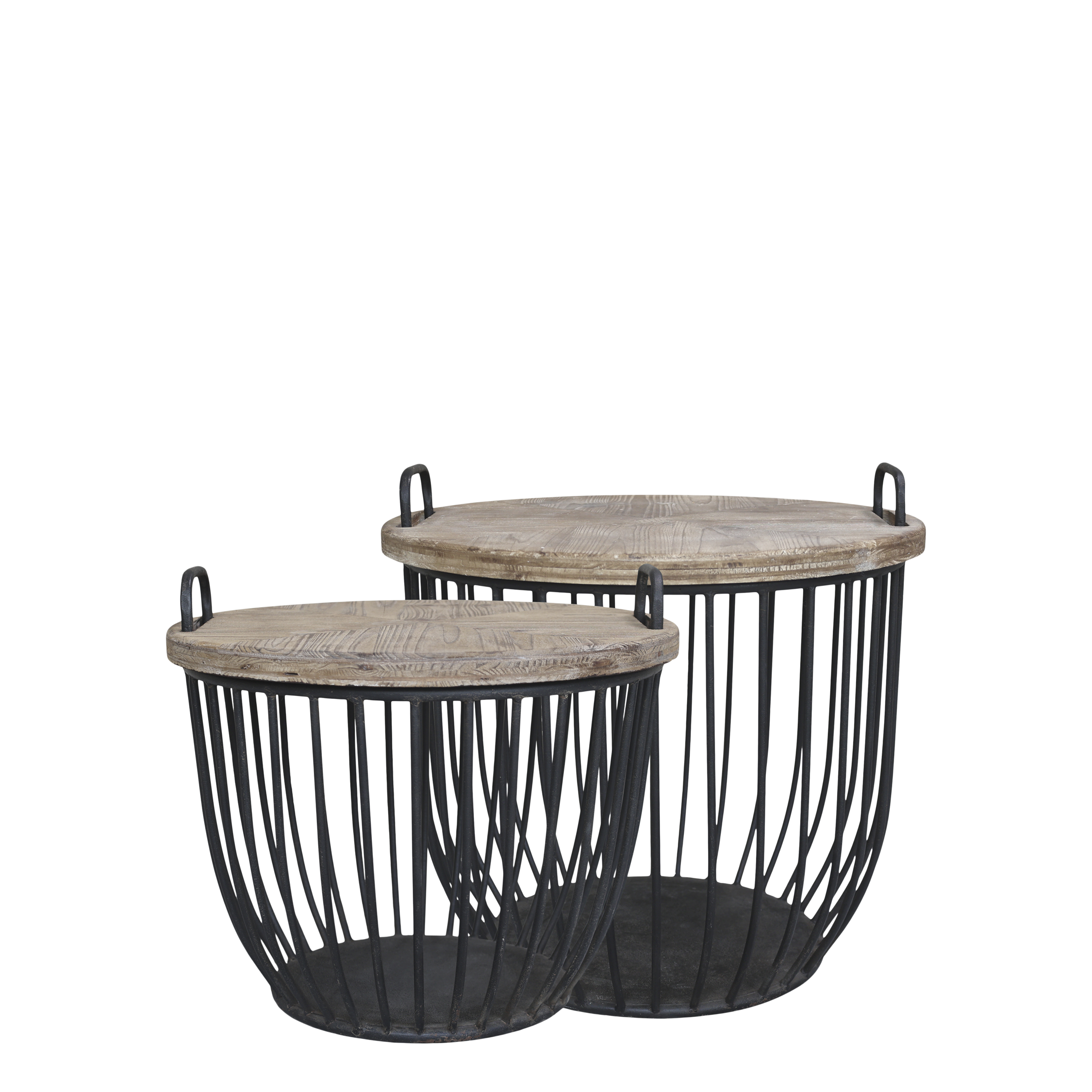 Sofatisch Set von 2 mit Holzdeckeln, Antik Schwarz