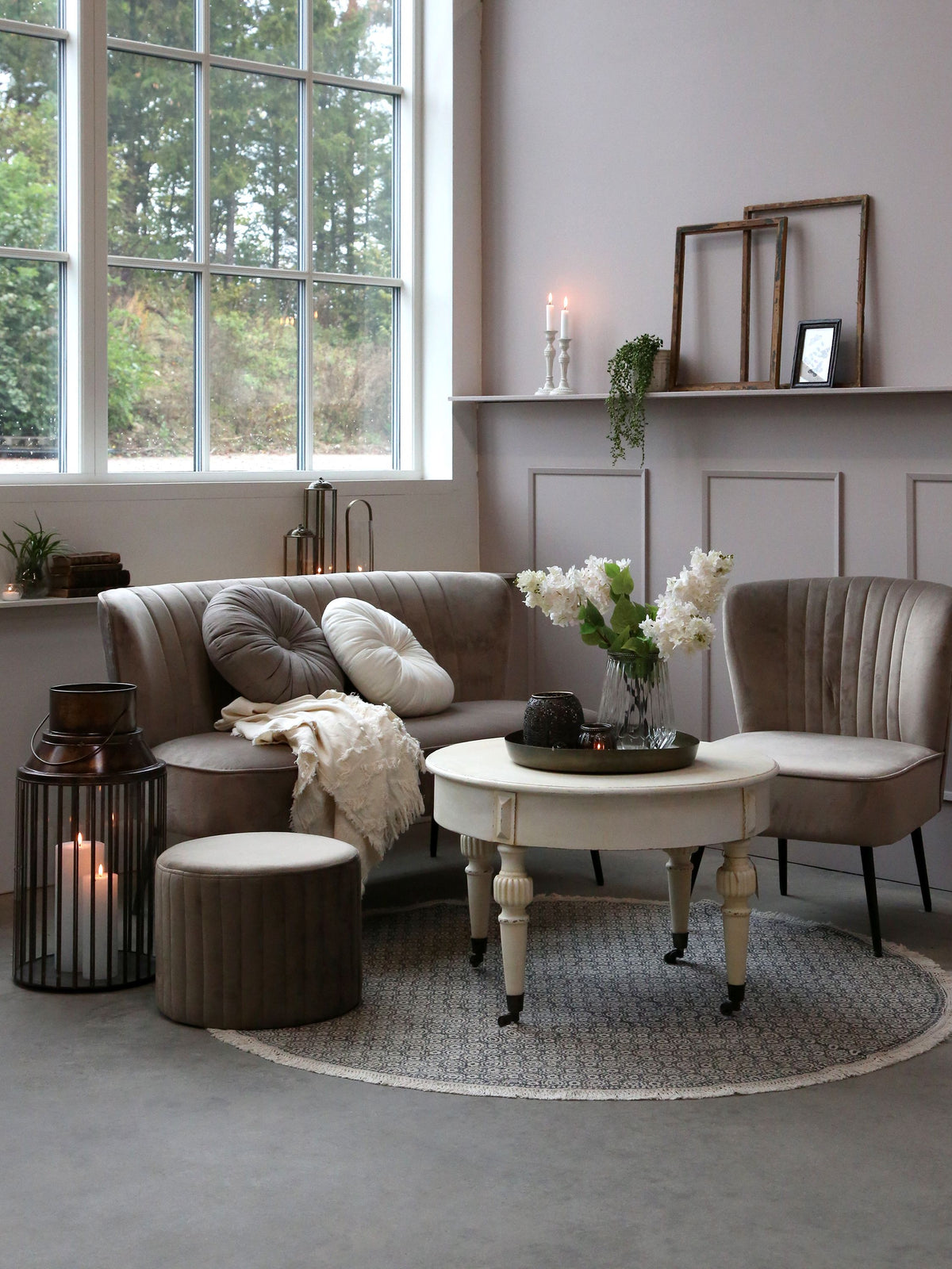 Sofatisch mit Rädern, Tannenholz, antique creme, 46 cm hoch