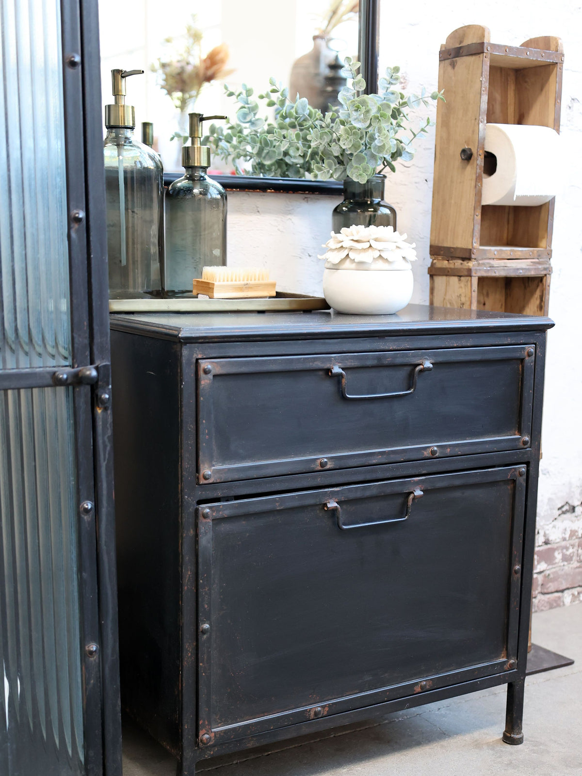 Kommode mit 2 Schubladen, Eisen, 50 cm hoch, antique schwarz