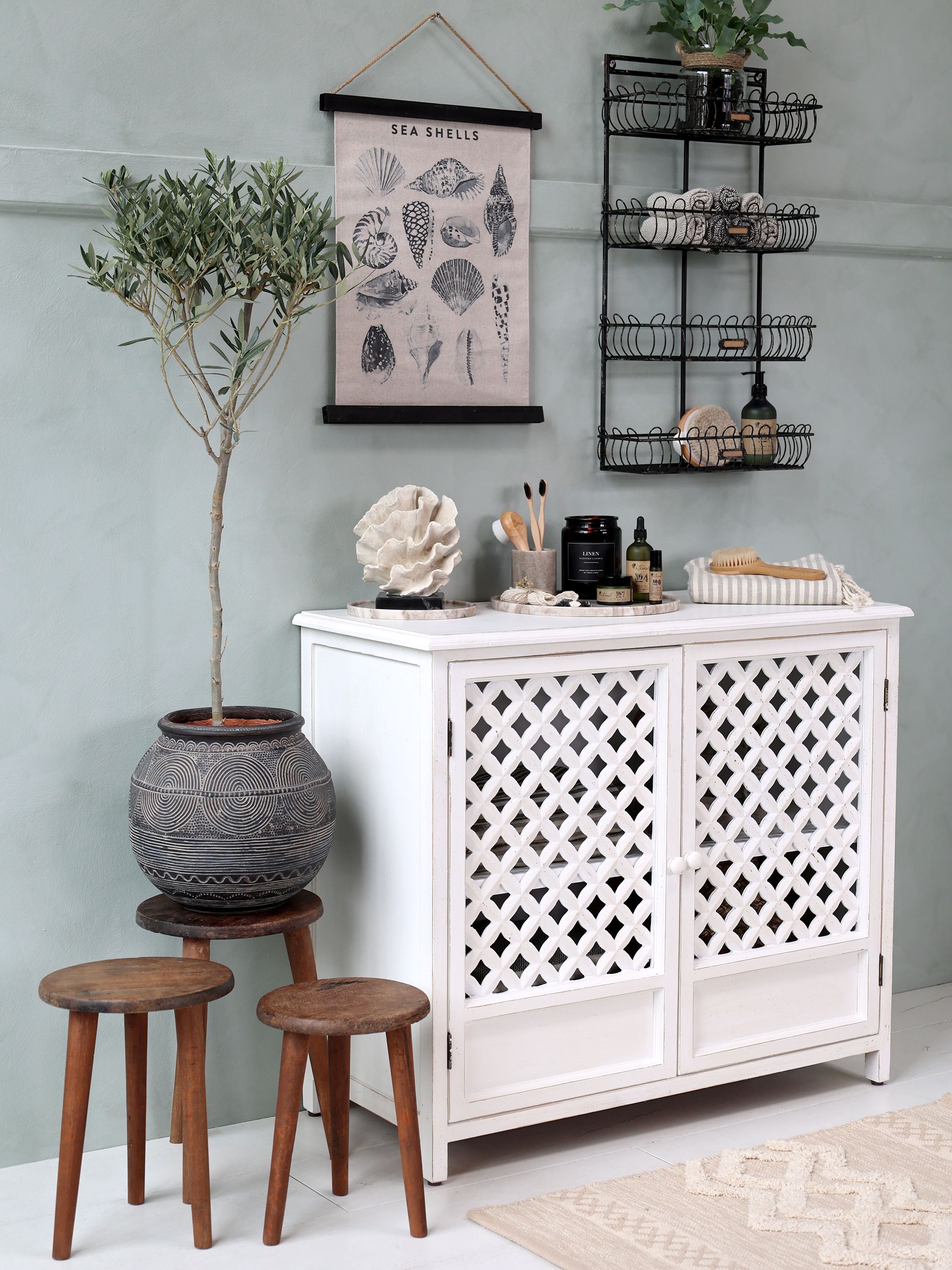 Sofa-Hocker Set aus Holz, 3er-Set, natur