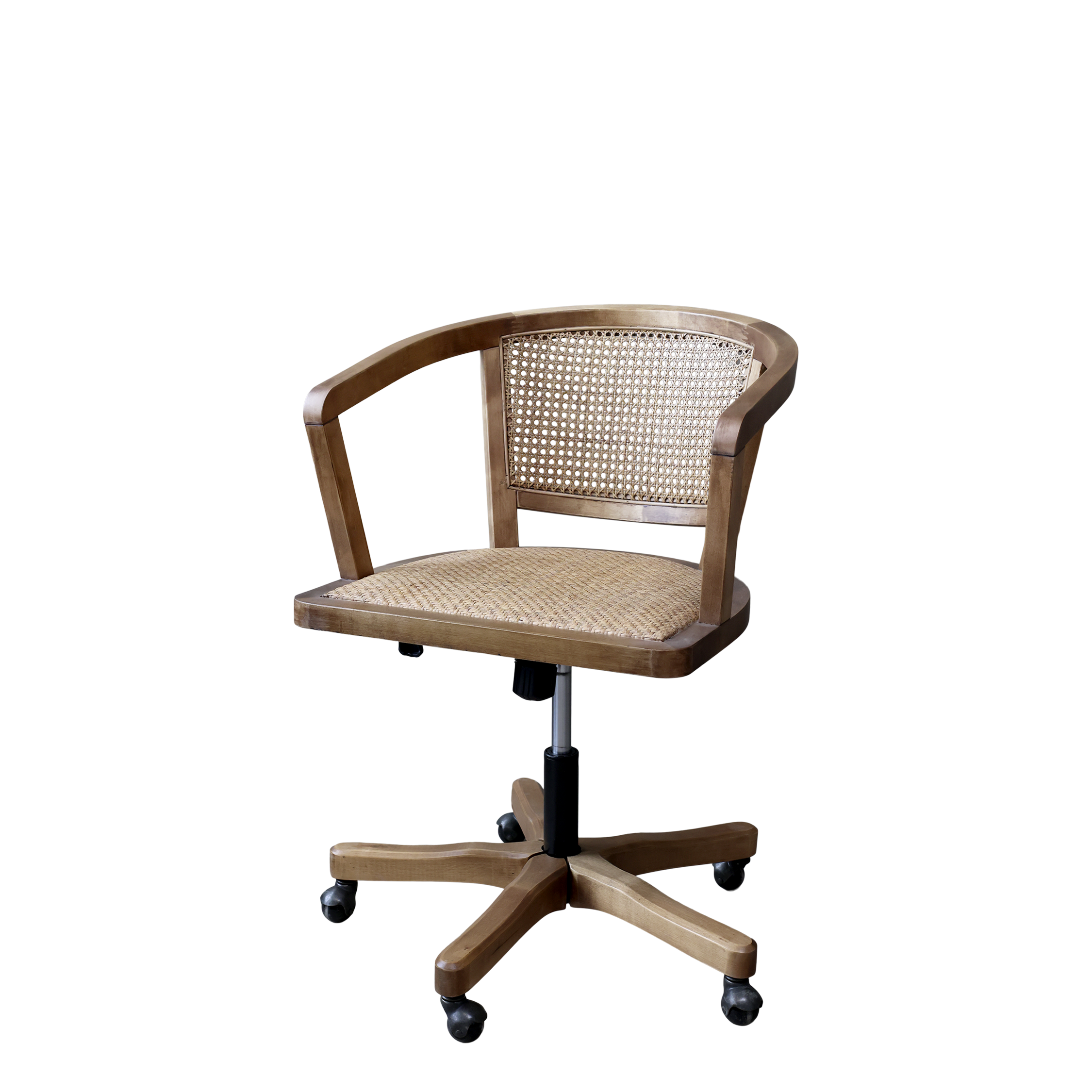Französischer Bürostuhl mit Rattan-Geflecht, natur