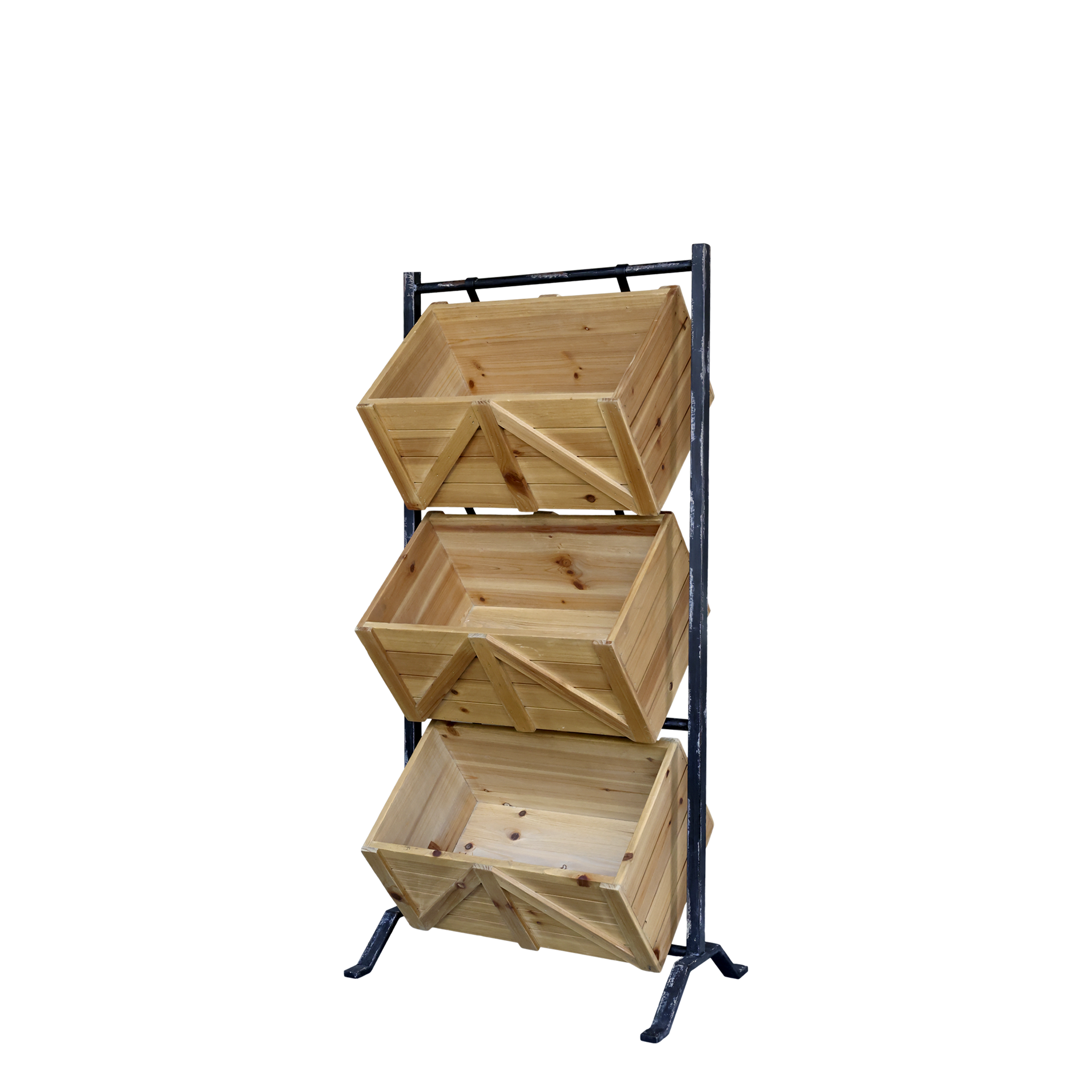 Regal mit 3 Holzkisten aus Tannenholz, 104 cm hoch