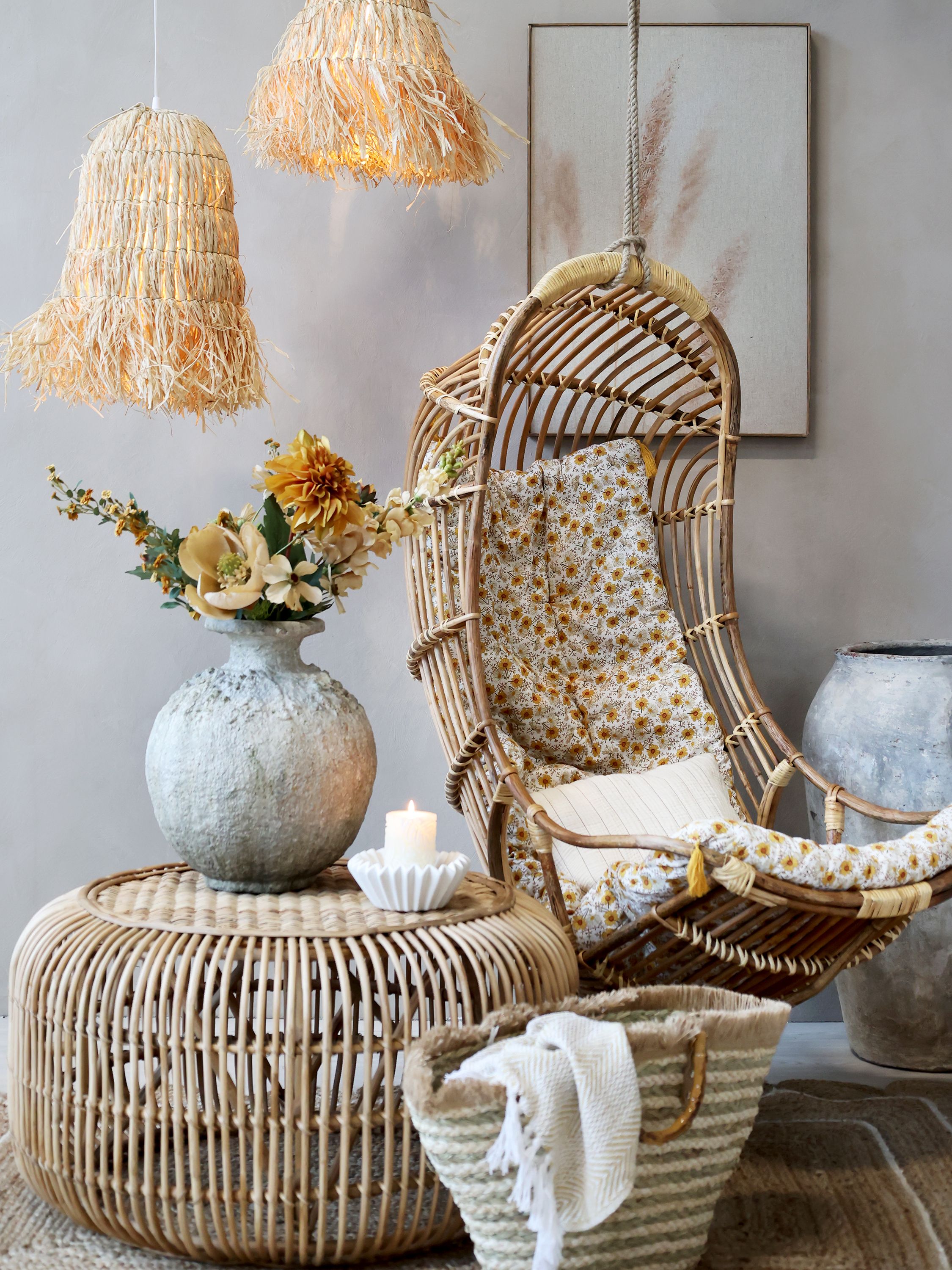 Hängestuhl aus Rattan, natur, 117 cm hoch