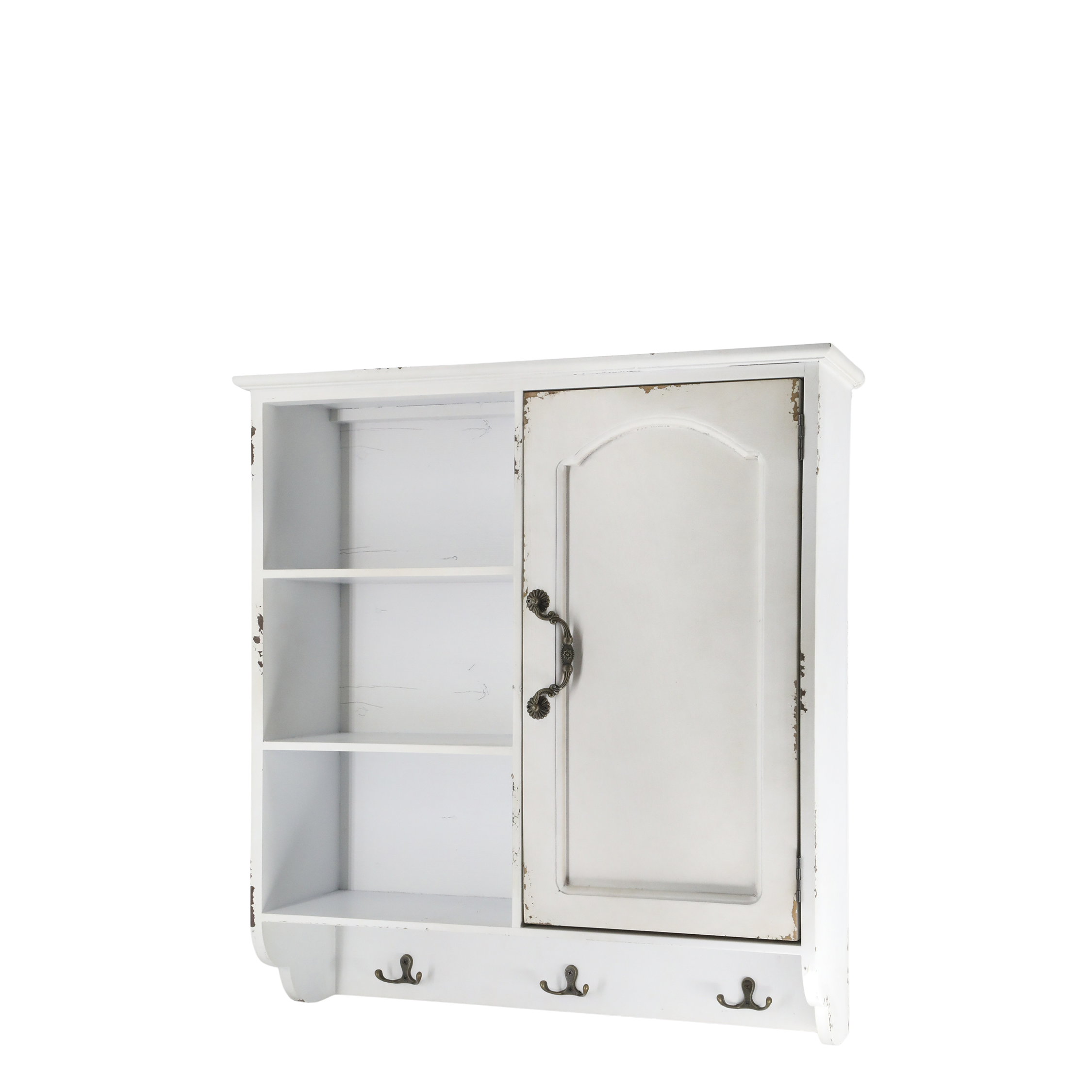 Regal für Wand: Schrank mit 1 Tür und 3 Ablagen in Creme